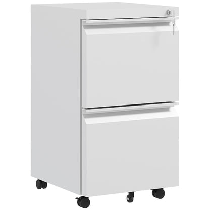 Vinsetto Mobile Vertical Filing Cabinet with Lock, 2-Drawer Steel File Cabinet with Adjustable Hanging Bar for Letter, A4 and Legal Size, White