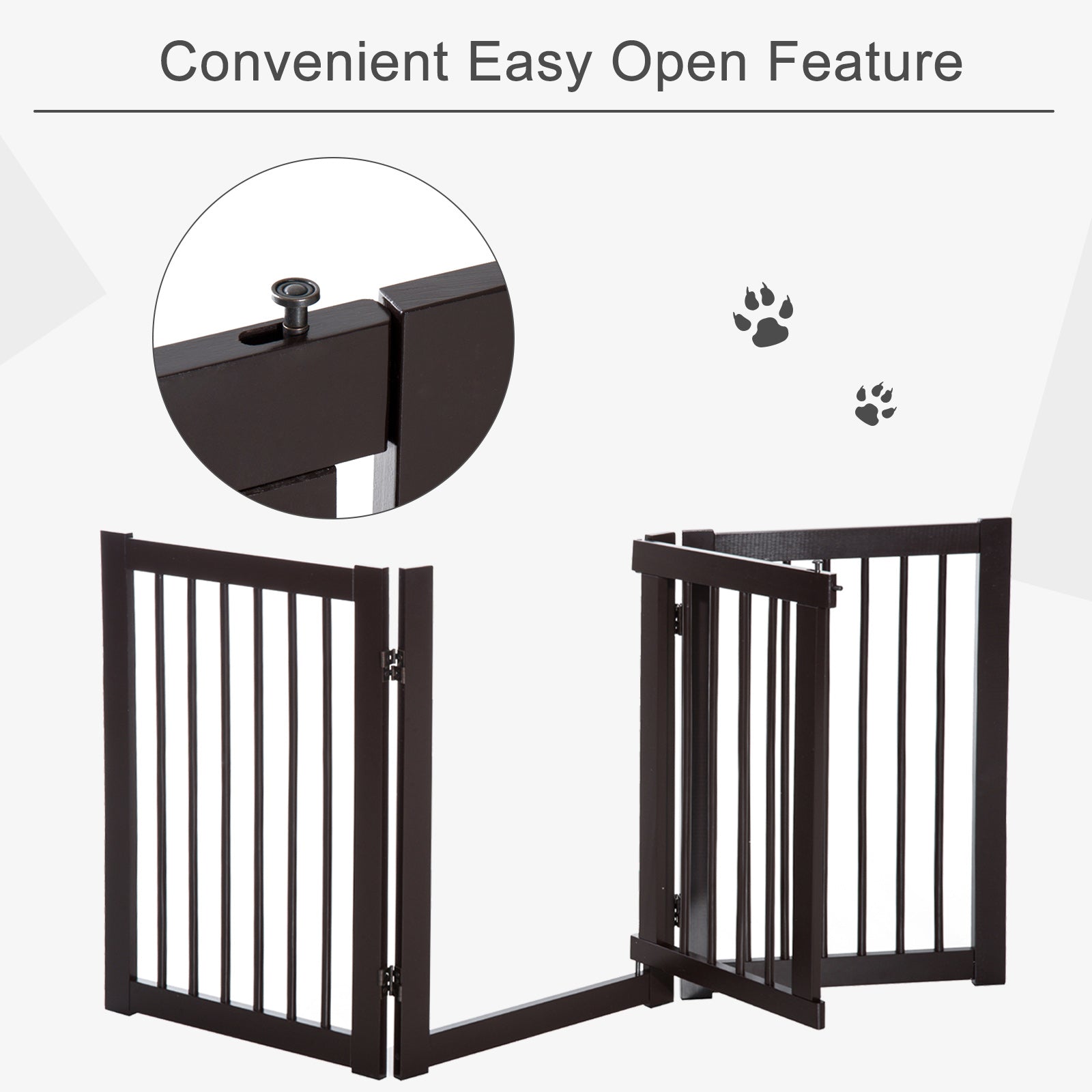 PawHut Free Standing Wooden Pet Gate Indoor Dog Barrier Foldable Step Over Doorway Fence Safety Gate with Open Door Z Shape 3 Panel