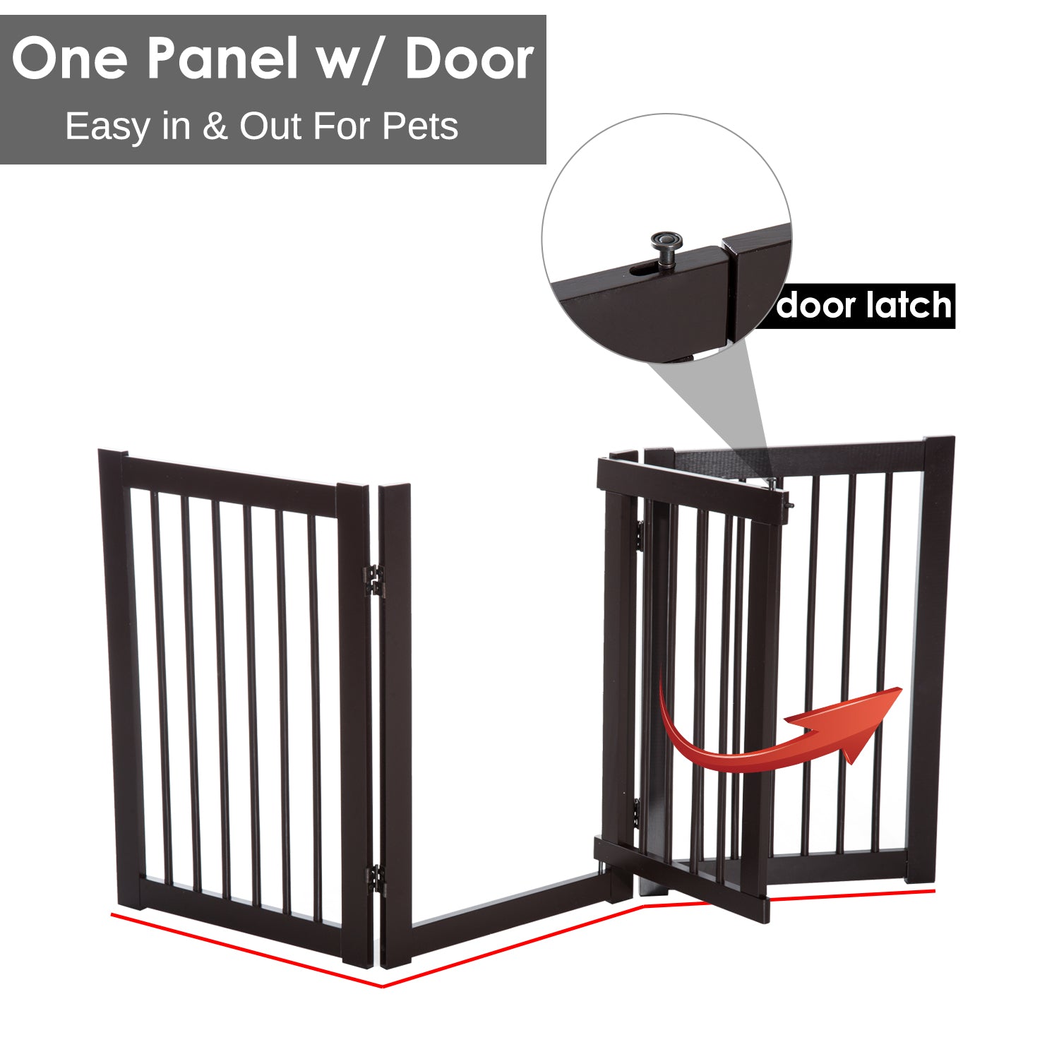 PawHut Free Standing Wooden Pet Gate Indoor Dog Barrier Foldable Step Over Doorway Fence Safety Gate with Open Door Z Shape 3 Panel