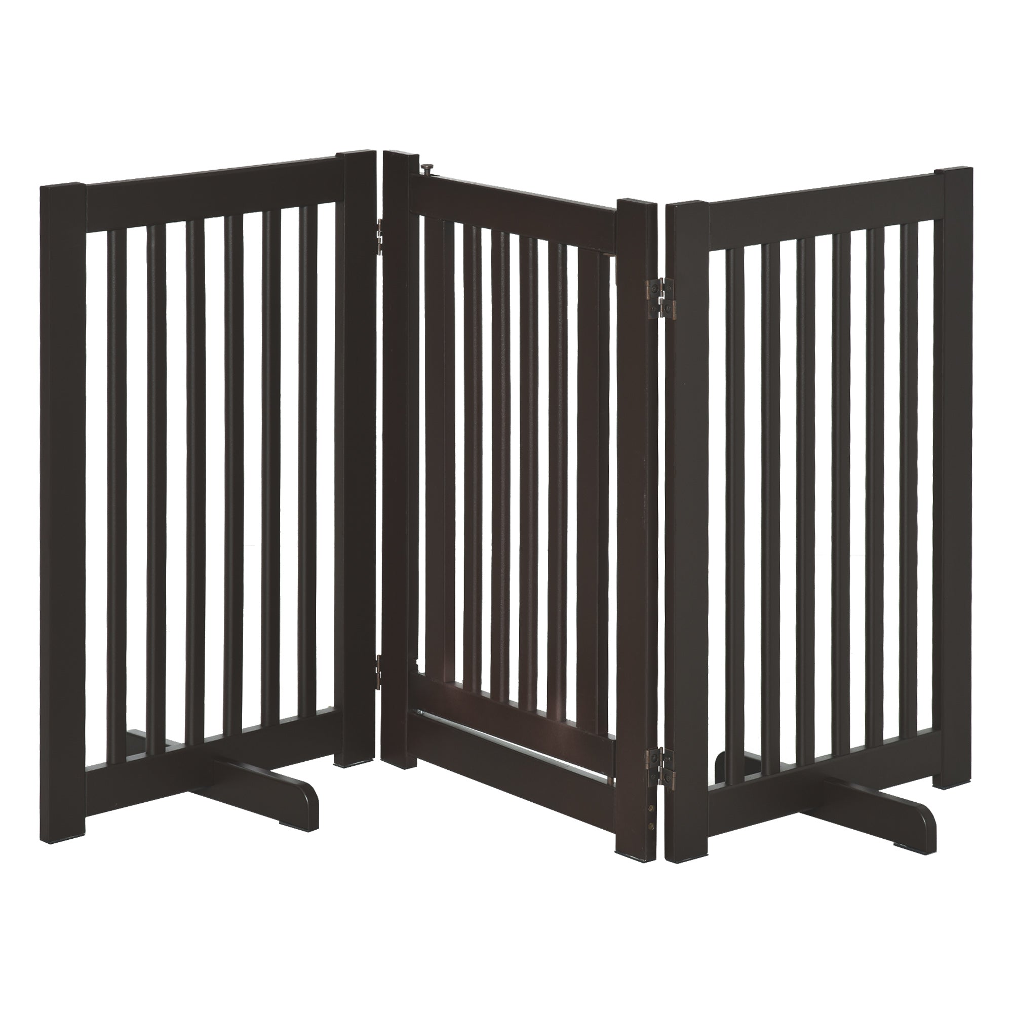 PawHut Free Standing Wooden Pet Gate Indoor Dog Barrier Foldable Step Over Doorway Fence Safety Gate with Open Door Z Shape 3 Panel