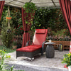 Outsunny Wicker Chaise Lounge, Outdoor Lounge Chair, PE Rattan Patio Sun lounger with Head-rest, 5-Level Height Adjust Backrest, Cushion & Wheels, Deep Coffee and Wine Red