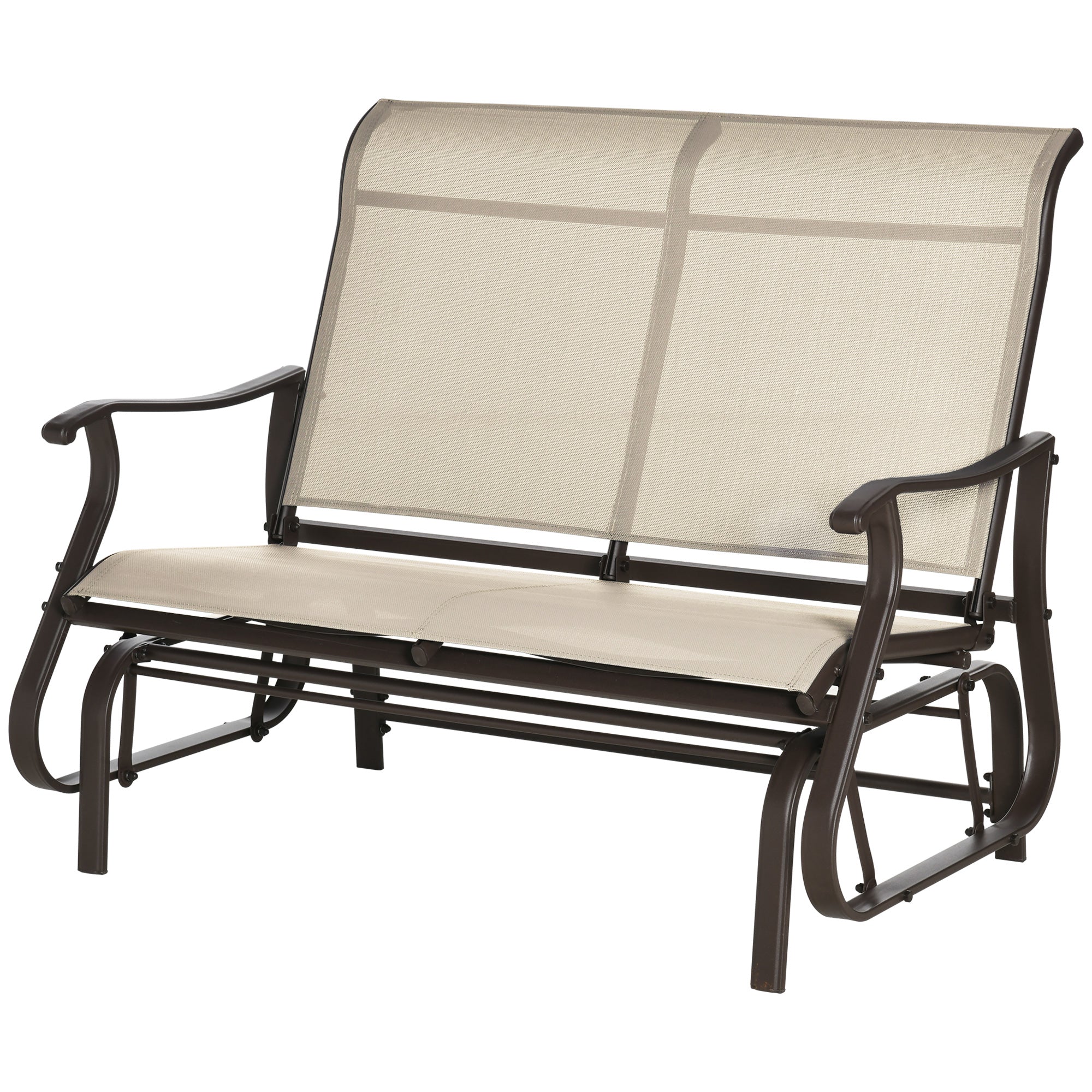 Outsunny 2-Person Outdoor Glider Chair, Patio Glider Rocking Chair with Mesh Seat and Backrest, Steel Frame for Outdoor, Backyard, Khaki