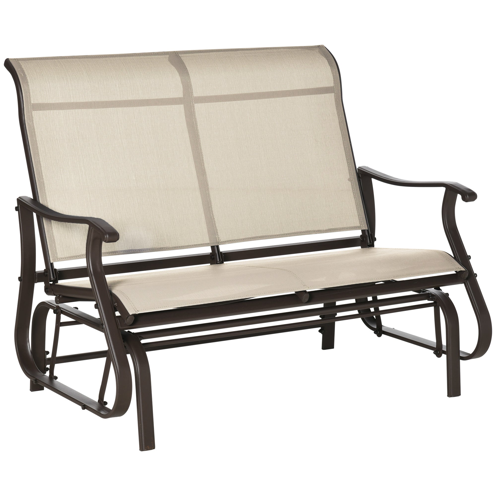 Outsunny 2-Person Outdoor Glider Chair, Patio Glider Rocking Chair with Mesh Seat and Backrest, Steel Frame for Outdoor, Backyard, Khaki
