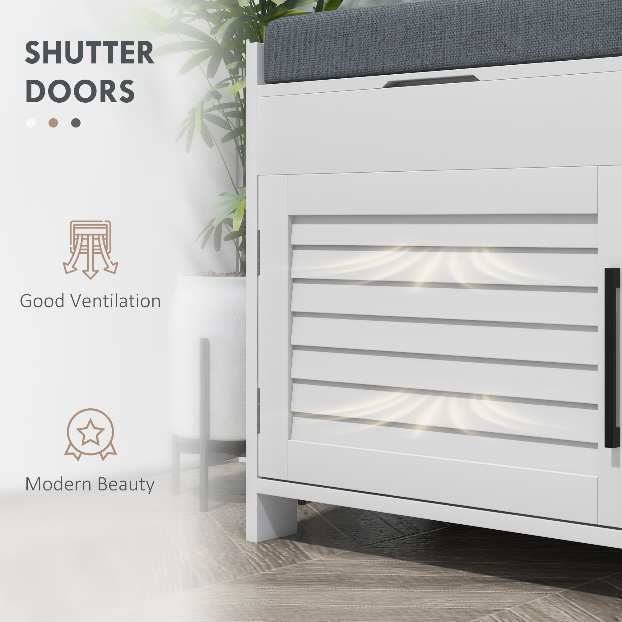 HOMCOM Shoe Bench, Entryway Storage Bench with Cushion, Hidden Storage, Adjustable Shelves and Shutter Doors, 35.4" Shoe Organizer for Entryway, Hallway, White