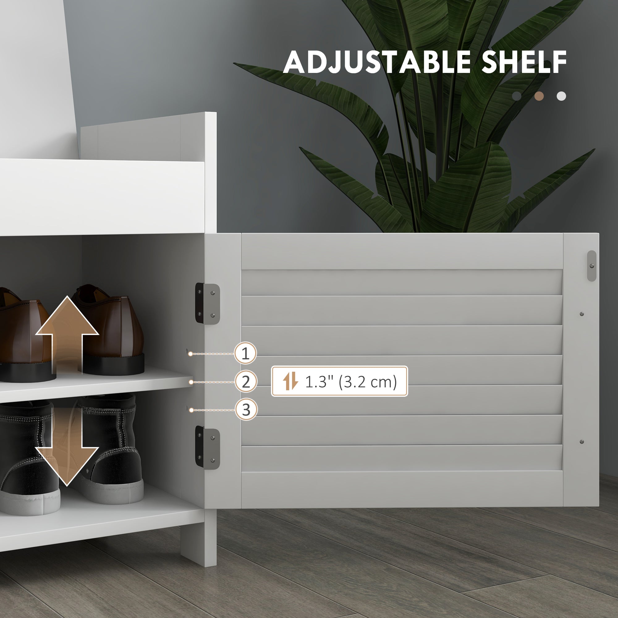HOMCOM Shoe Bench, Entryway Storage Bench with Cushion, Hidden Storage, Adjustable Shelves and Shutter Doors, 35.4