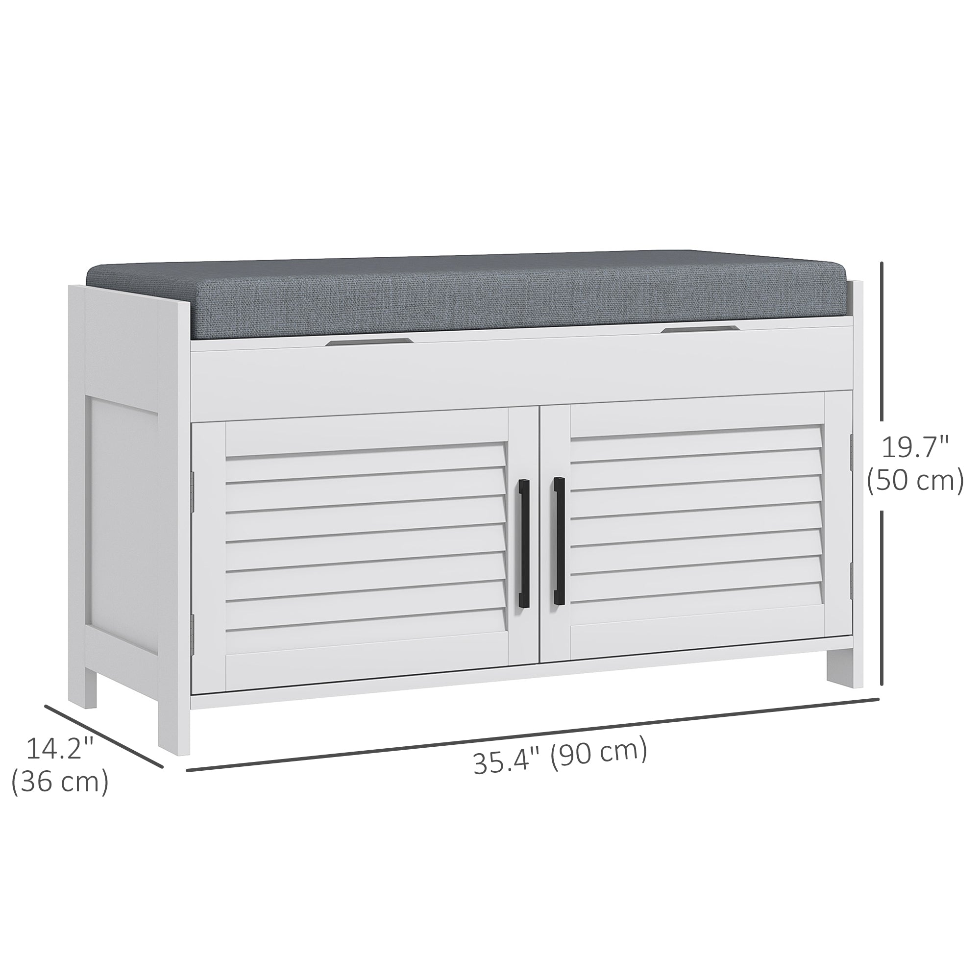 HOMCOM Shoe Bench, Entryway Storage Bench with Cushion, Hidden Storage, Adjustable Shelves and Shutter Doors, 35.4