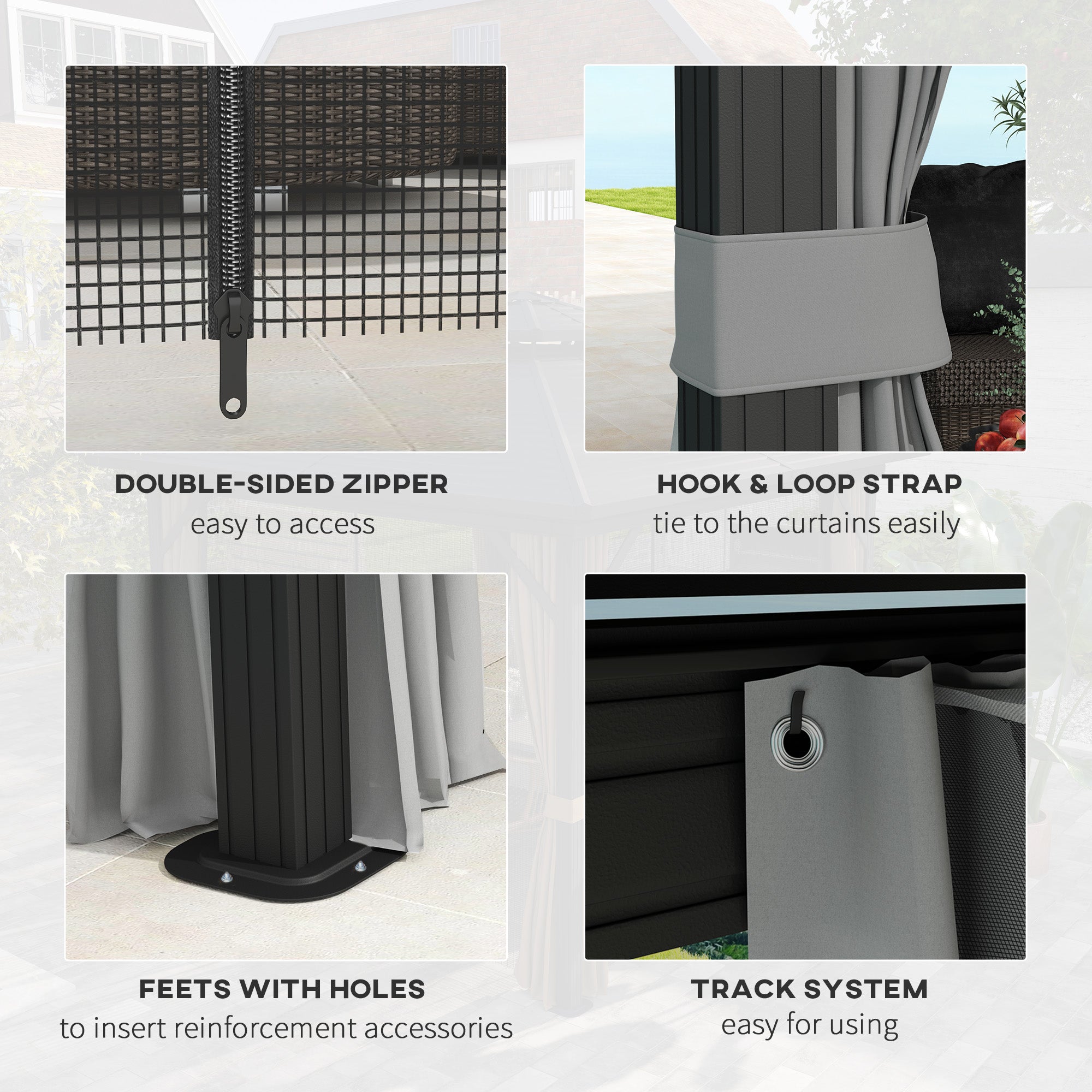 Outsunny 10' x 12' Hardtop Gazebo, Aluminum Frame Garden Sun Shelter with Double Tier Metal Roof, Mosquito Netting, Curtains, and Hanging Hook, Light Grey