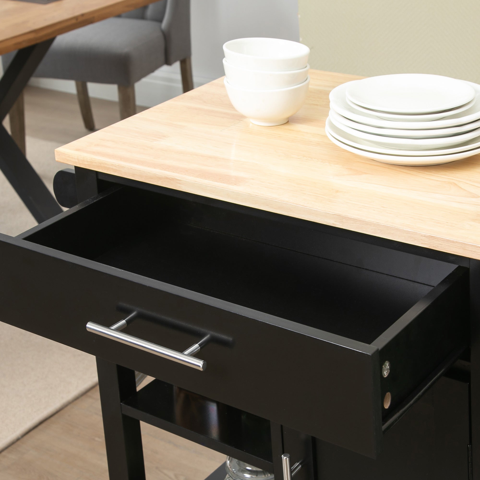 HOMCOM Kitchen Island, Compact Kitchen Cart on Wheels with Open Shelf & Storage Drawer for Dining Room, Kitchen, Black