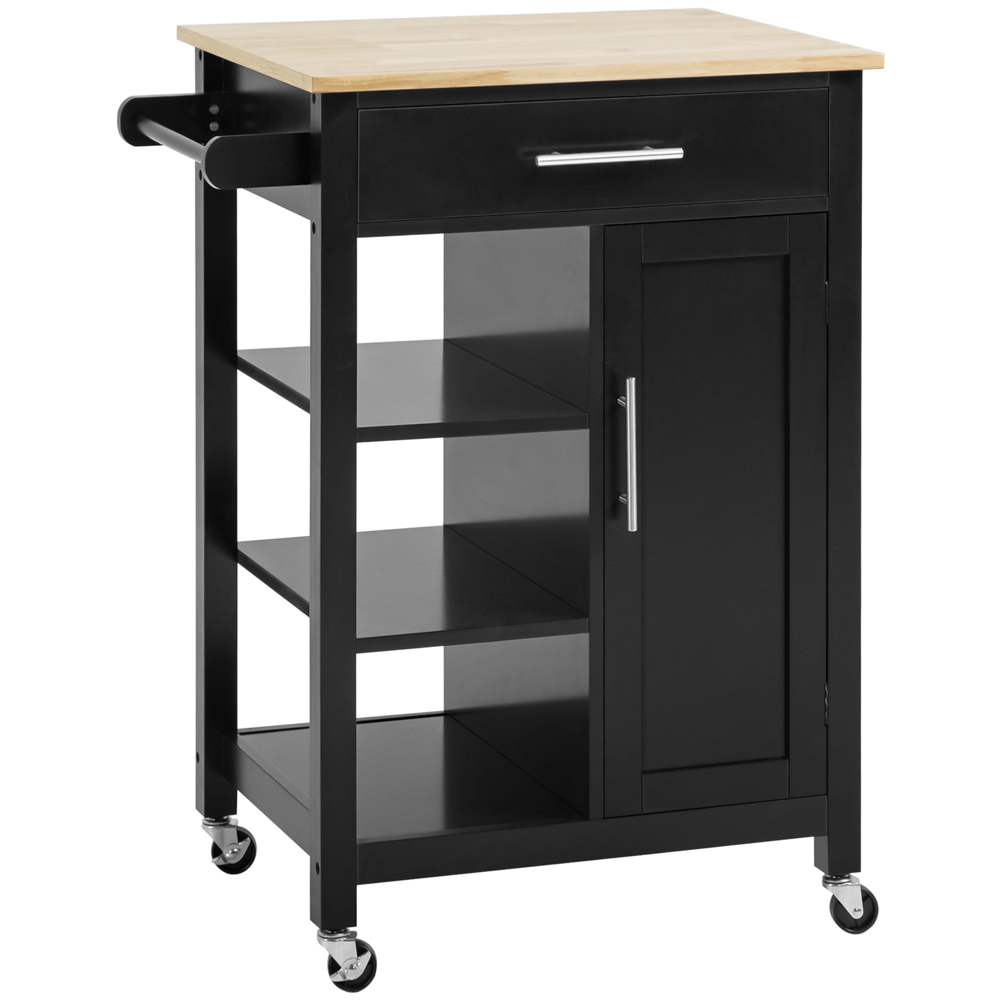 HOMCOM Kitchen Island, Compact Kitchen Cart on Wheels with Open Shelf & Storage Drawer for Dining Room, Kitchen, Black