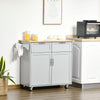 HOMCOM Rolling Kitchen Island, Kitchen Cart on Wheels with 2 Storage Drawers, 2 Door Cabinets and Towel Rack for Dining Room (Grey, 2-Doors)