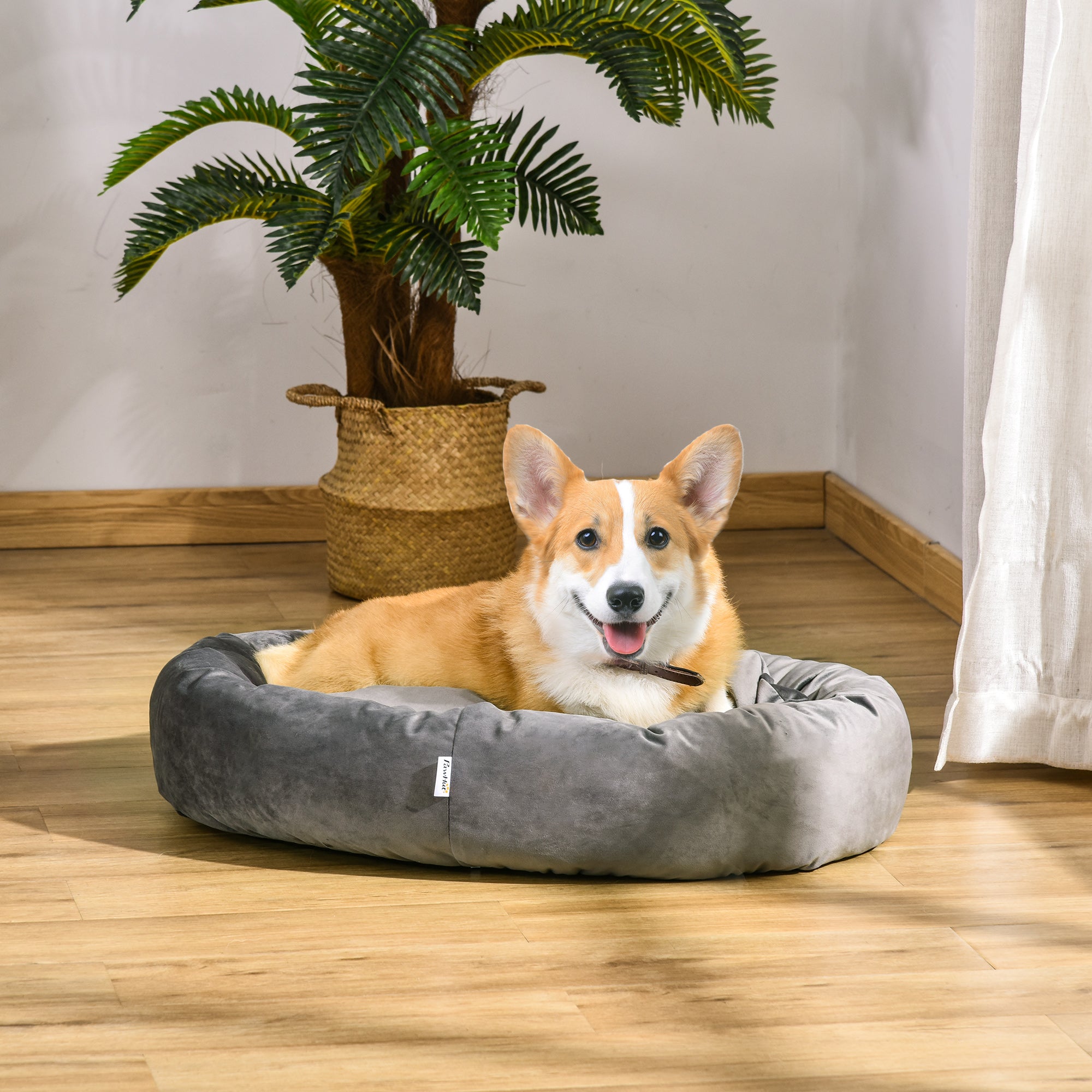 PawHut Pet Bed, Soft Velvet Lounge Sleeper, Machine Washable Cushion, Soft Padding, Zippered Cover, Portable, ​for Medium Dogs, Dark Grey