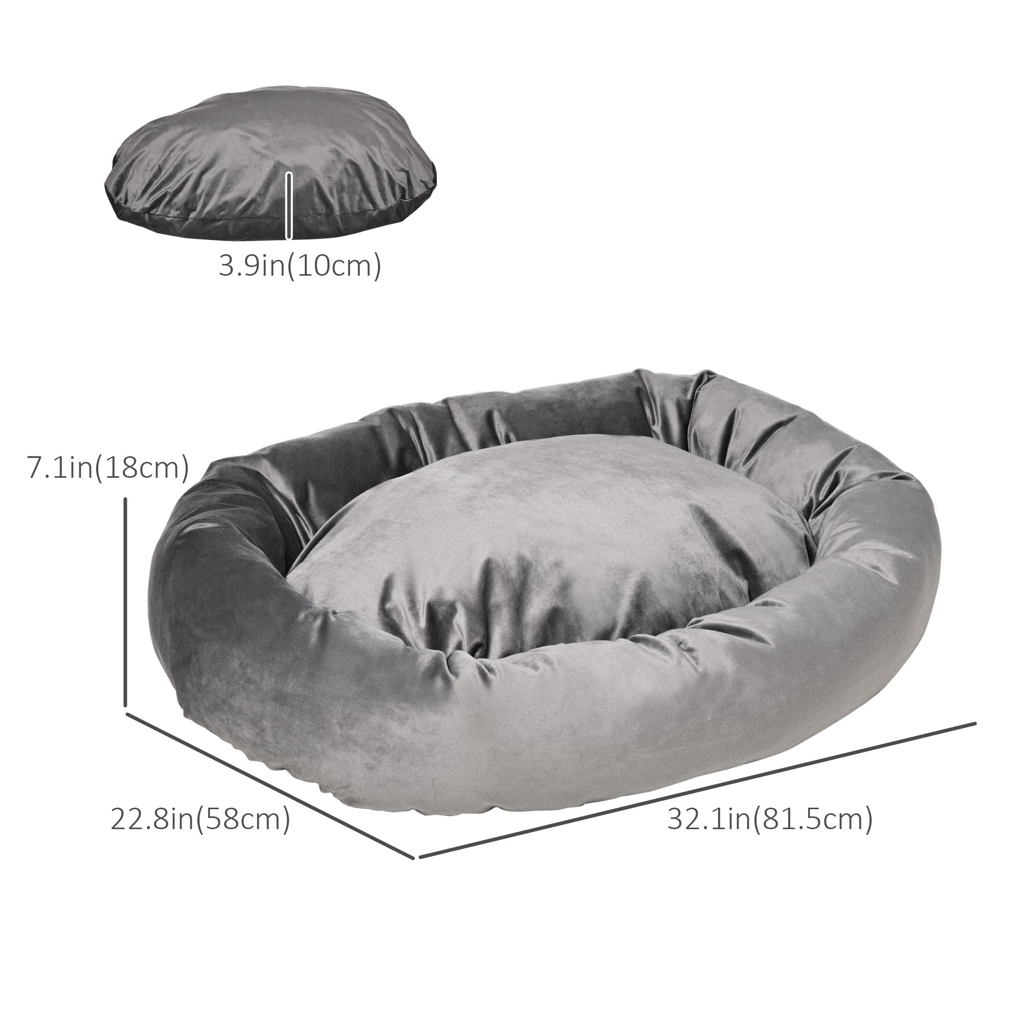 PawHut Pet Bed, Soft Velvet Lounge Sleeper, Machine Washable Cushion, Soft Padding, Zippered Cover, Portable, ​for Medium Dogs, Dark Grey