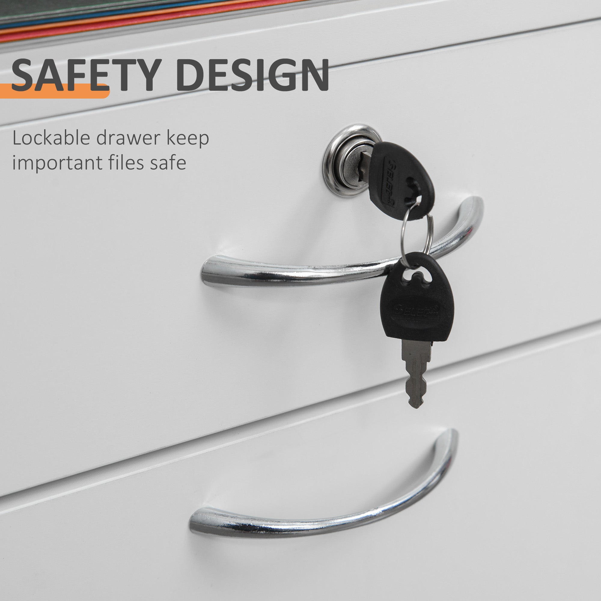 HOMCOM 24" Vertical Filing Cabinet with Lock, Mobile File Cabinet with Wheels, Storage Office Cabinet with Drawer, White