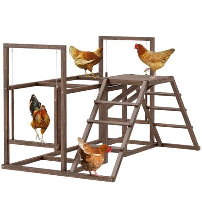 PawHut Chicken Activity Play Set, Chicken Coop Accessory with Multiple Chicken Perches, Swings, Ladders, Platform, Wooden Chicken Toys for 4-6 Chickens, Coffee