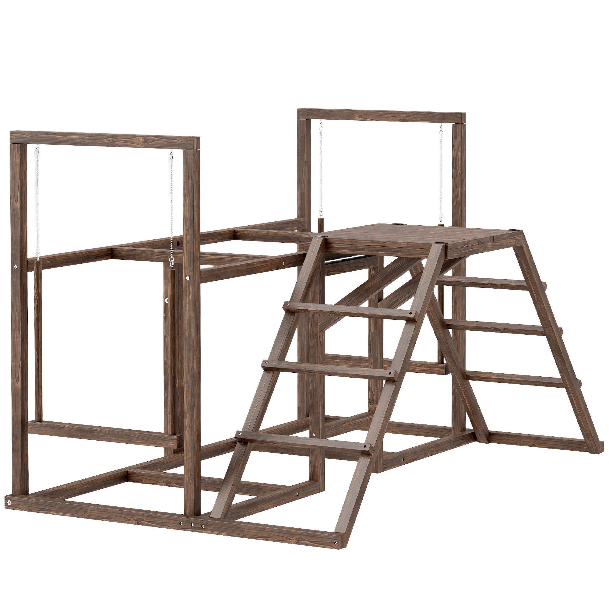 PawHut Chicken Activity Play Set, Chicken Coop Accessory with Multiple Chicken Perches, Swings, Ladders, Platform, Wooden Chicken Toys for 4-6 Chickens, Coffee