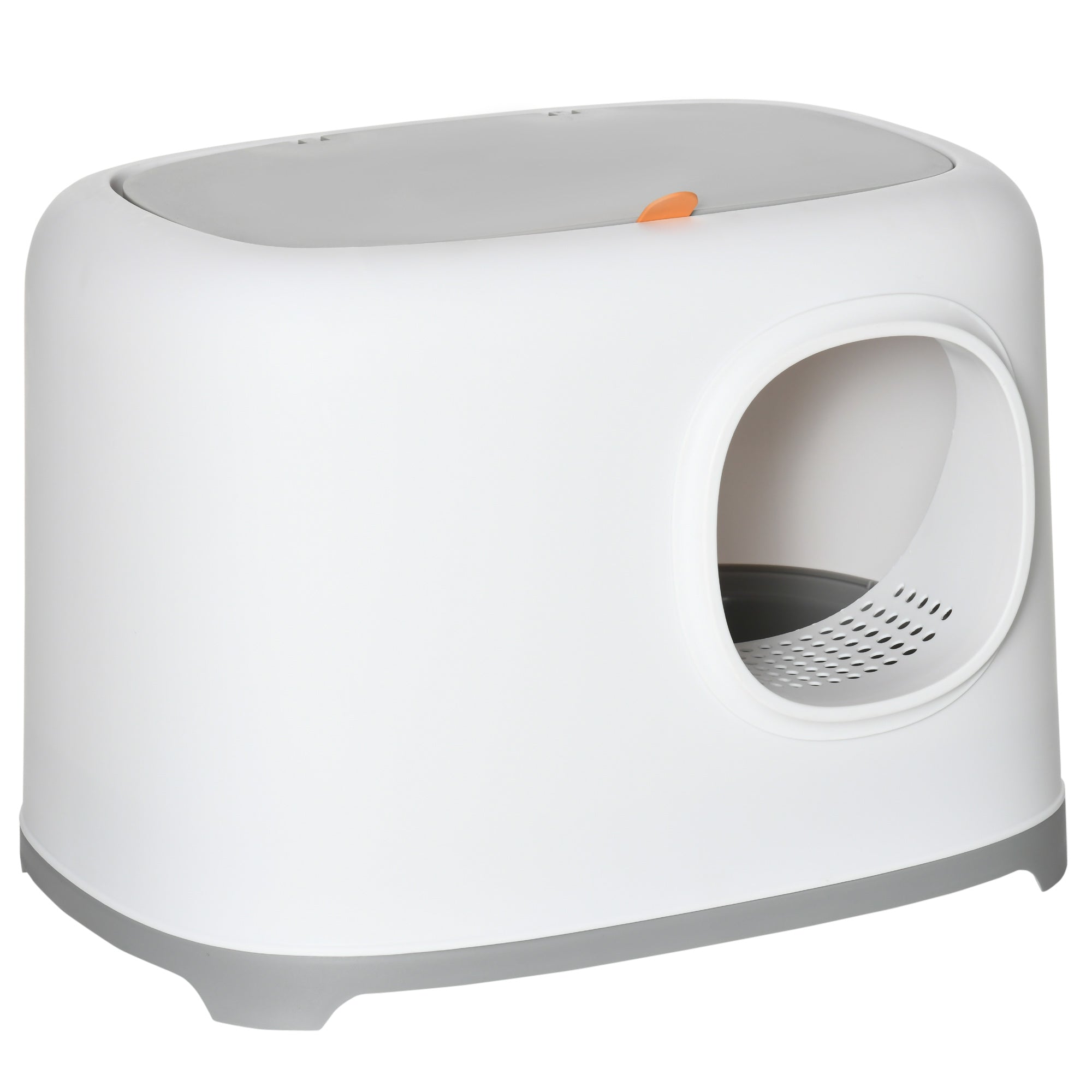 PawHut Cat Litter Box, Open Top Kitty Litter Pan with Anti-Sand Tunnel, Scoop, Odor Control & Easy to Clean, White