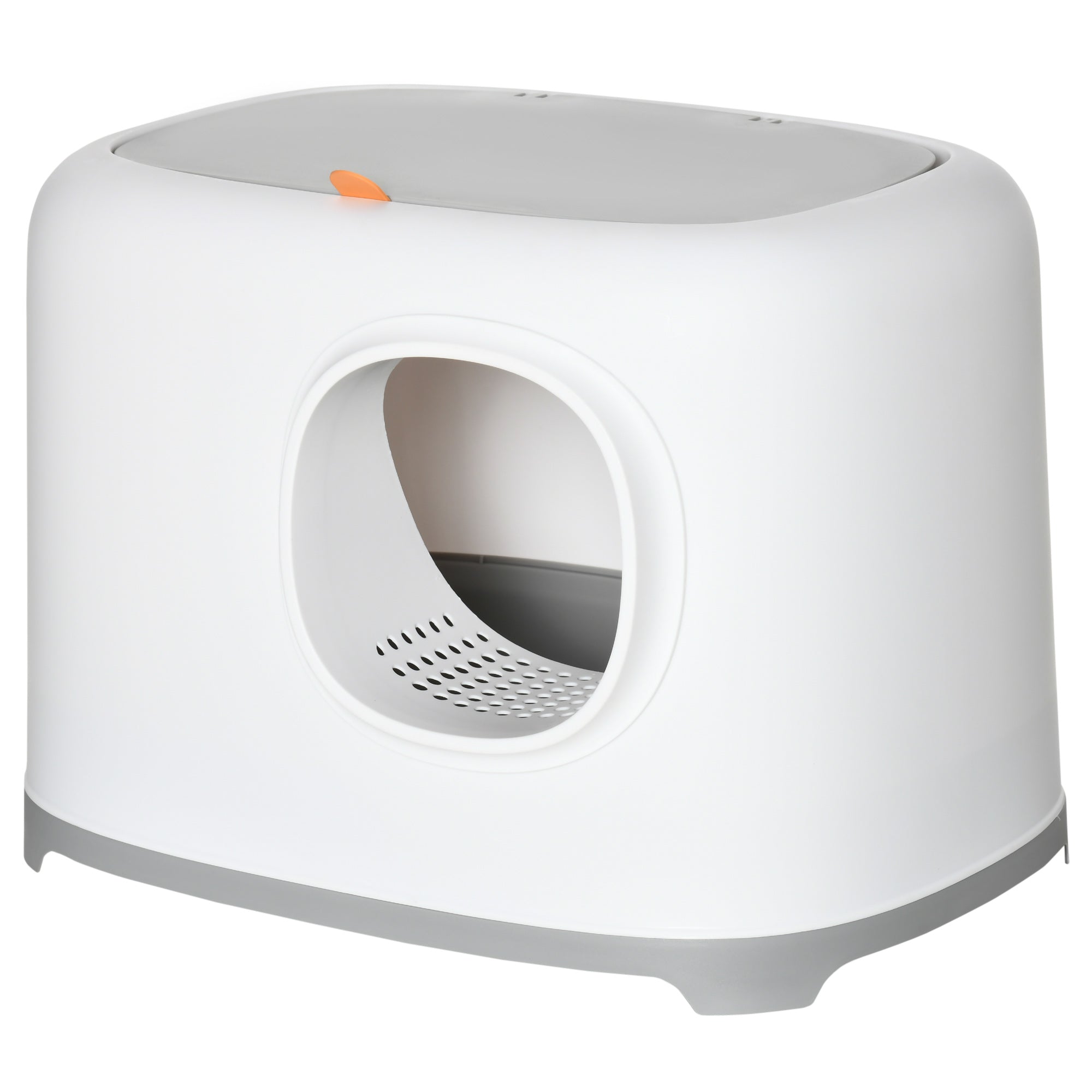 PawHut Cat Litter Box, Open Top Kitty Litter Pan with Anti-Sand Tunnel, Scoop, Odor Control & Easy to Clean, White