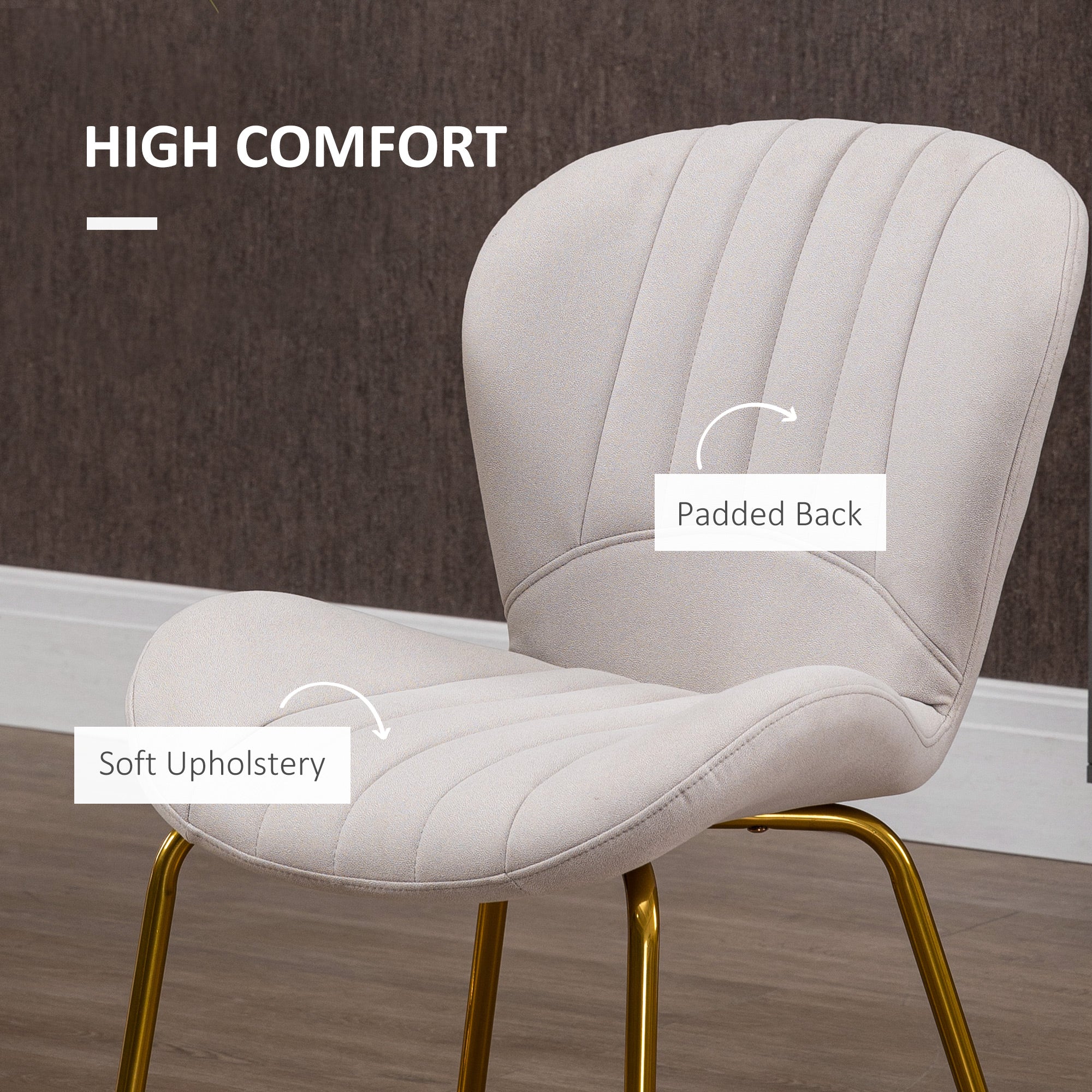 HOMCOM Upholstered Dining Chairs Set of 2, Modern Kitchen Chairs, Armless Accent Chairs with Backrest, Padded Seat and Steel Gold Legs, Cream White