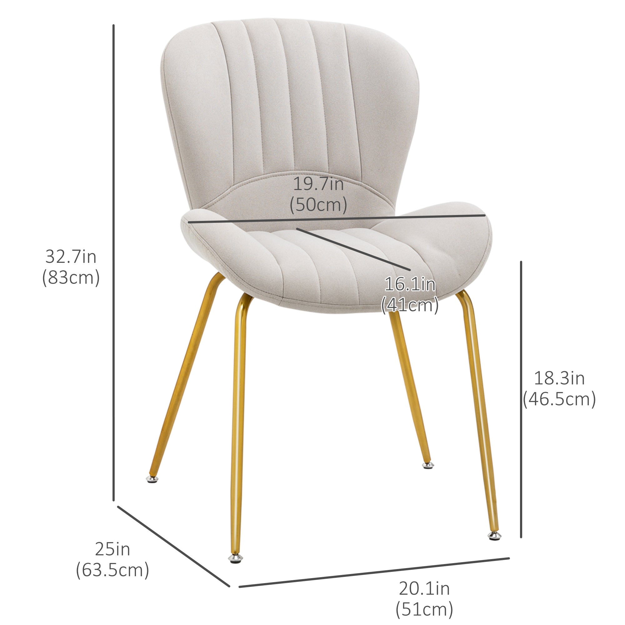 HOMCOM Upholstered Dining Chairs Set of 2, Modern Kitchen Chairs, Armless Accent Chairs with Backrest, Padded Seat and Steel Gold Legs, Cream White