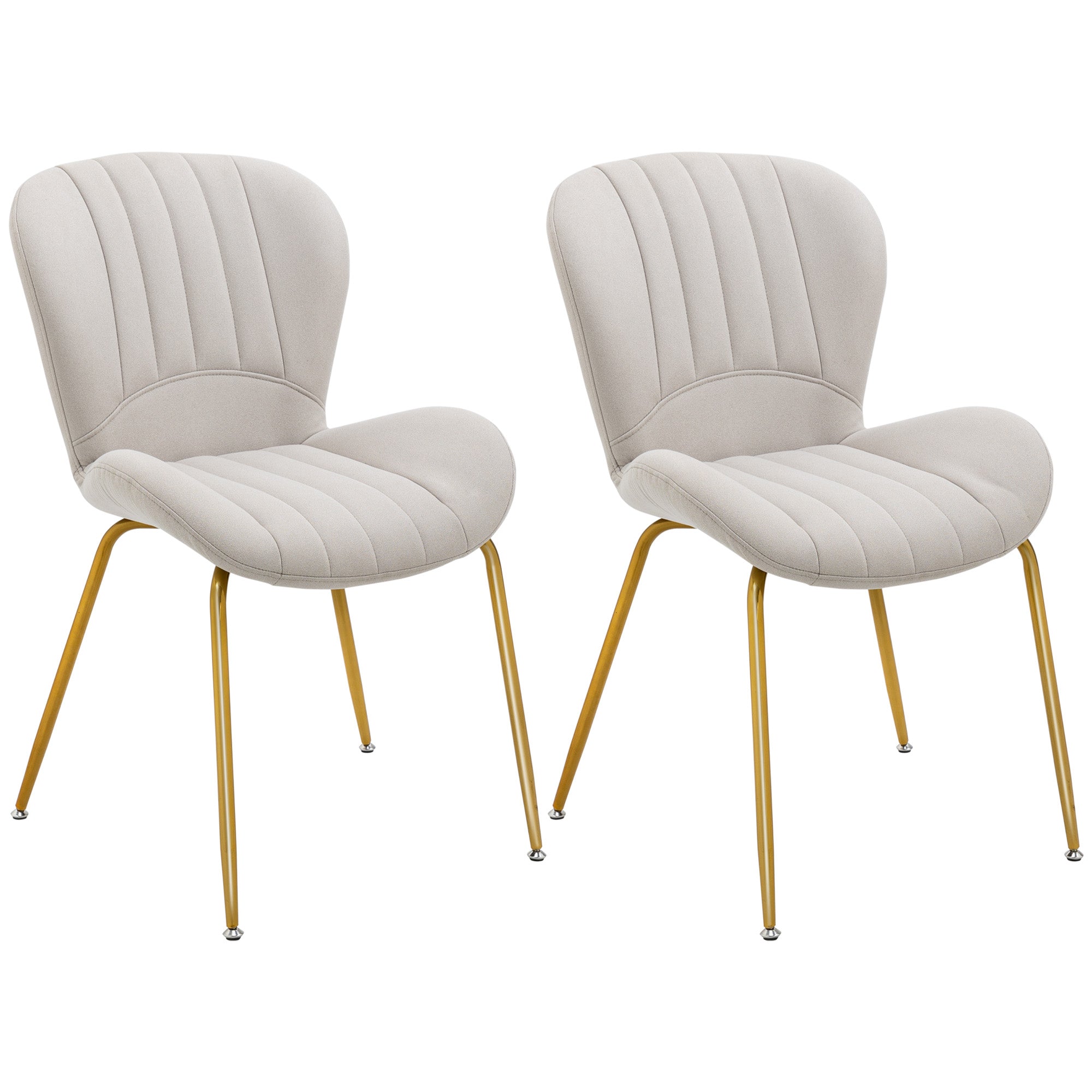 HOMCOM Upholstered Dining Chairs Set of 2, Modern Kitchen Chairs, Armless Accent Chairs with Backrest, Padded Seat and Steel Gold Legs, Cream White