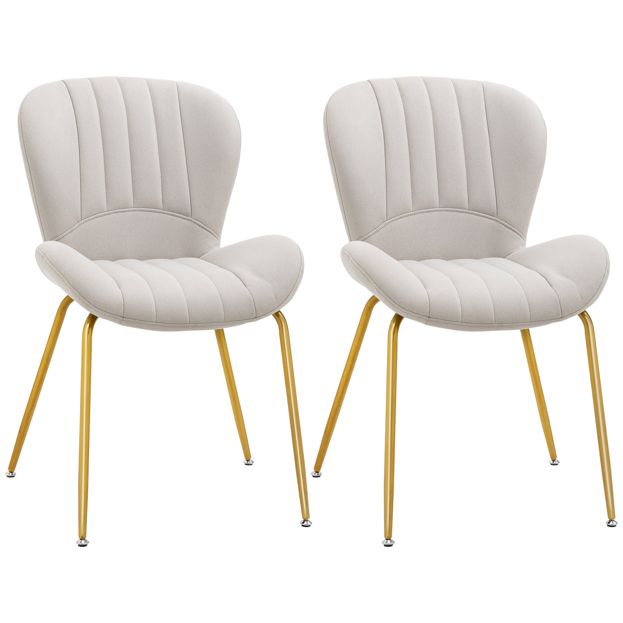 HOMCOM Upholstered Dining Chairs Set of 2, Modern Kitchen Chairs, Armless Accent Chairs with Backrest, Padded Seat and Steel Gold Legs, Cream White