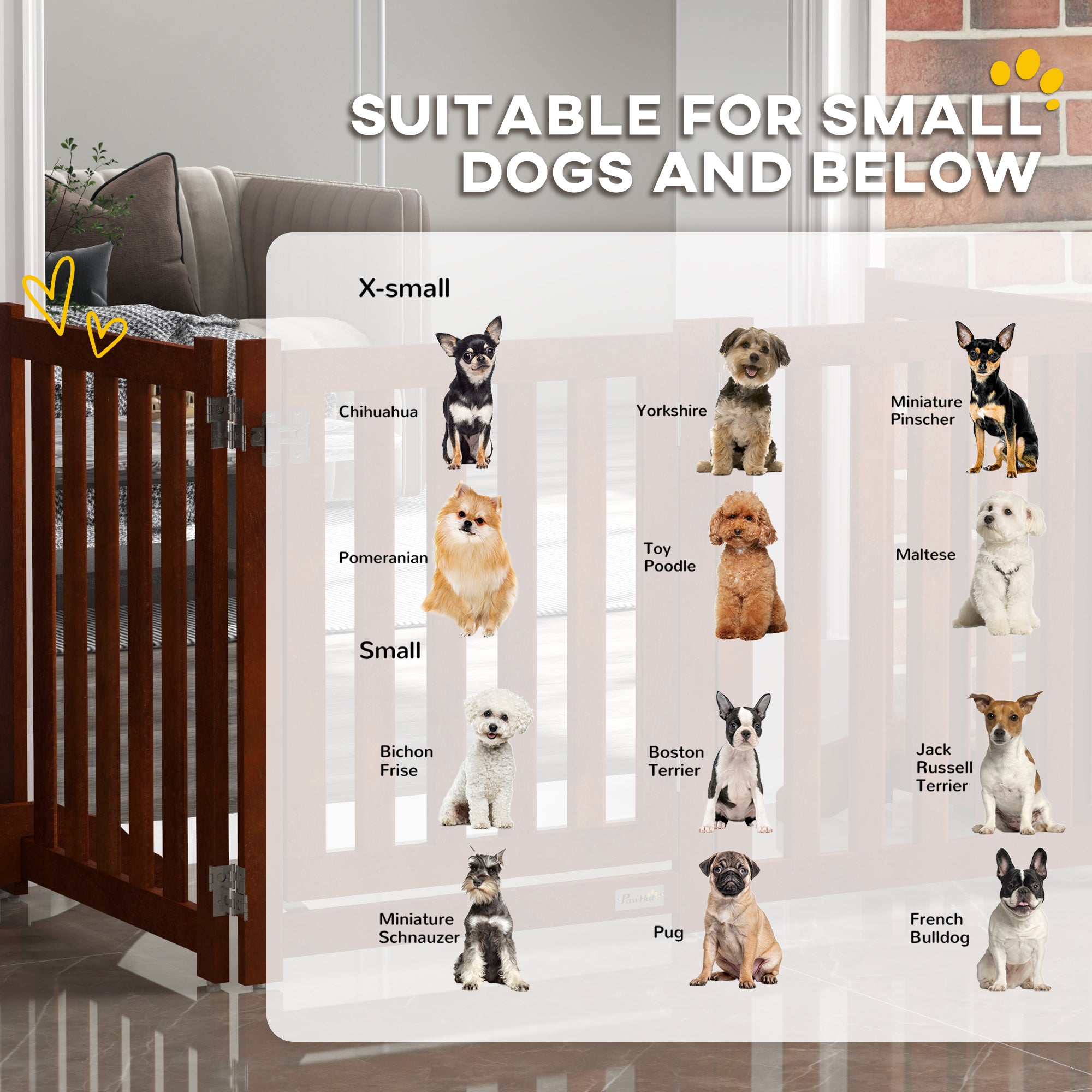 PawHut Foldable Dog Gate with Door, 4 Panels Freestanding Pet Gate with Support Feet Indoor Playpen for Small Dogs and Below, Brown