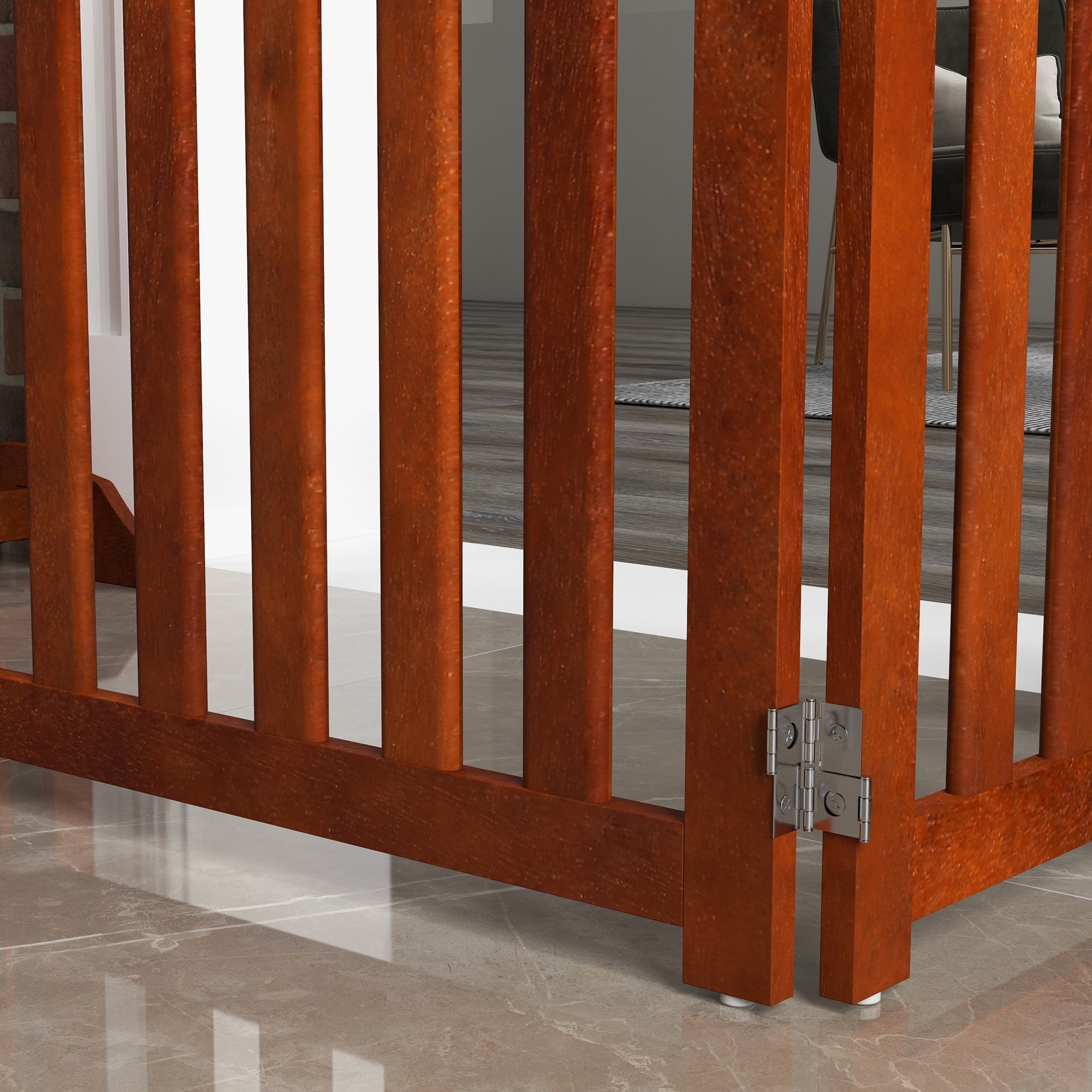 PawHut Foldable Dog Gate with Door, 4 Panels Freestanding Pet Gate with Support Feet Indoor Playpen for Small Dogs and Below, Brown