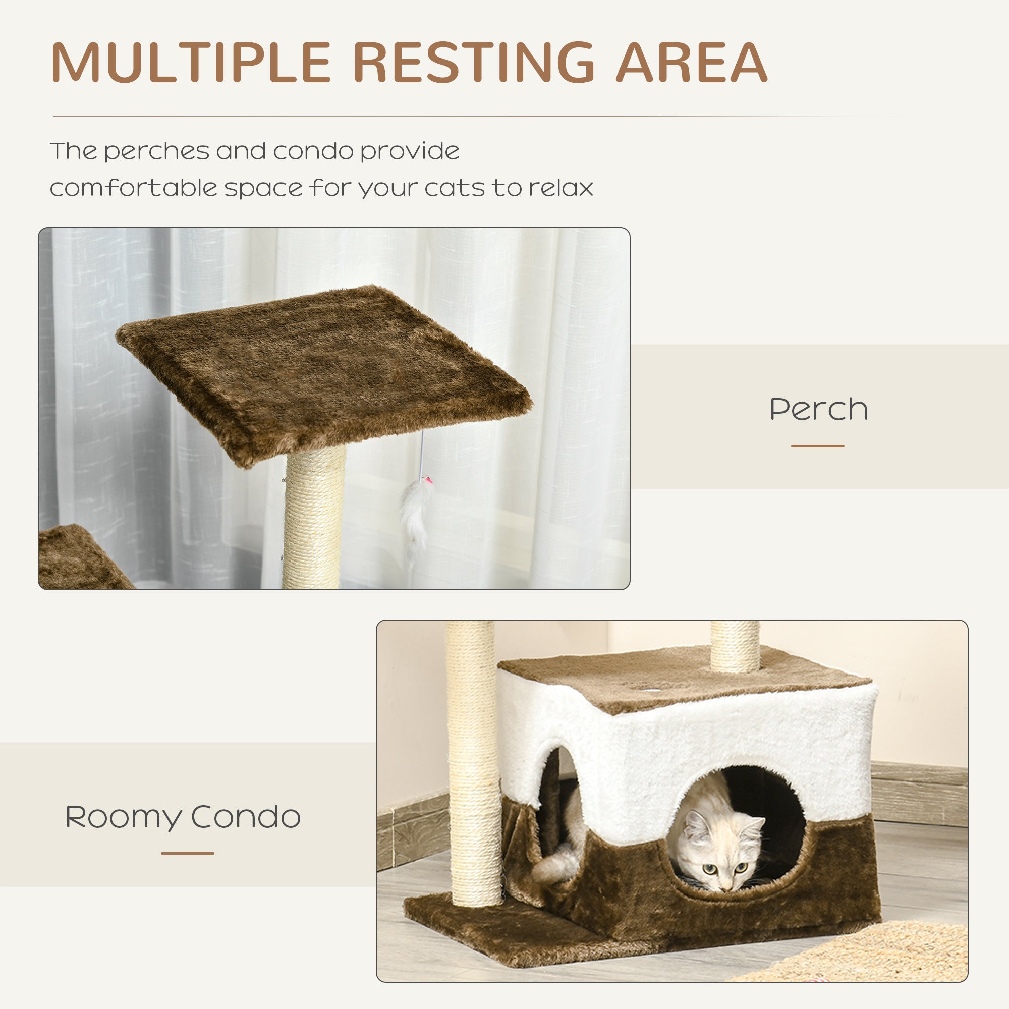 PawHut Cat Tree Tower for Indoor Cats Kitten House Scratching Posts with Condo Perch Interactive Mouse Toy, 45 x 33 x 70 cm, Brown