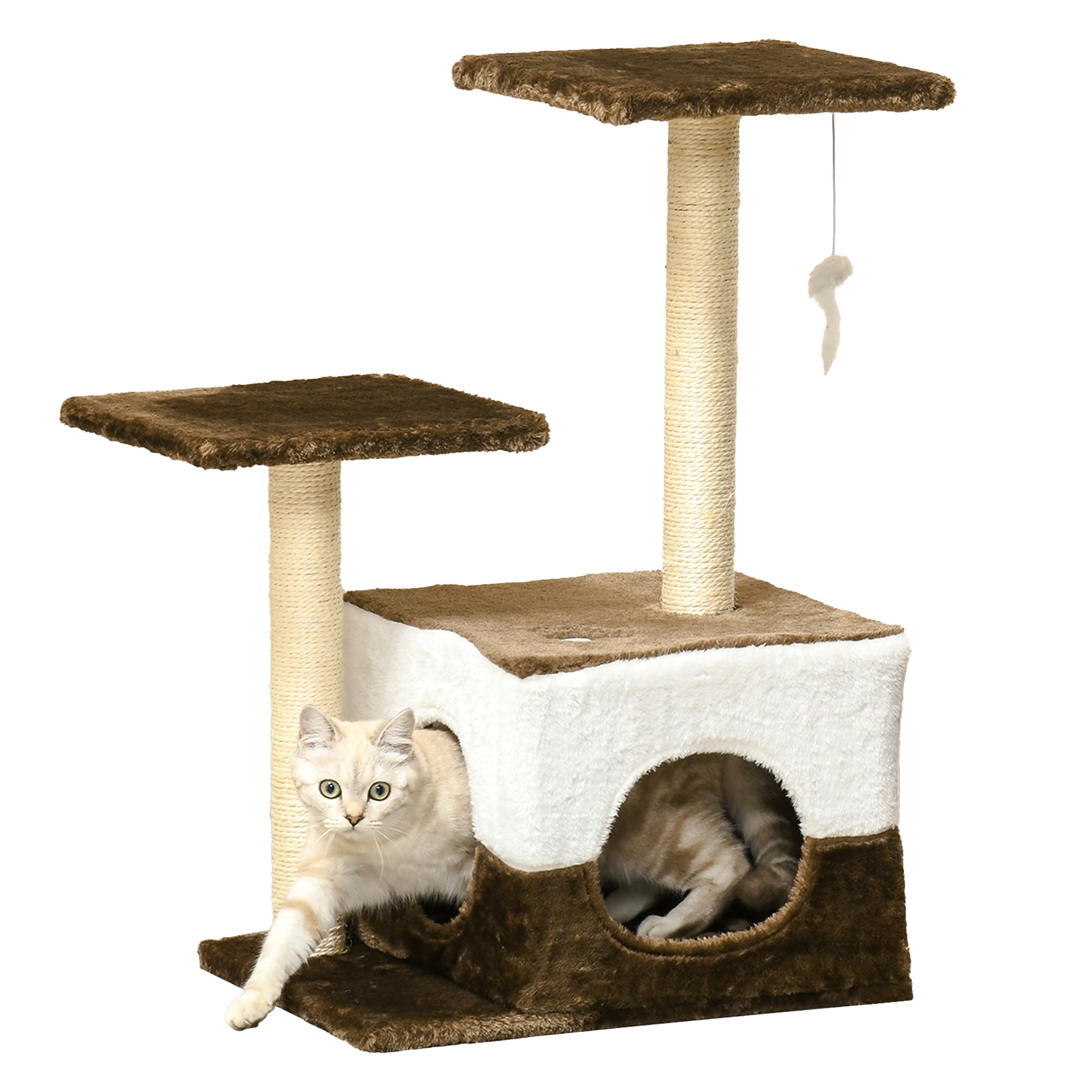 PawHut Cat Tree Tower for Indoor Cats Kitten House Scratching Posts with Condo Perch Interactive Mouse Toy, 45 x 33 x 70 cm, Brown