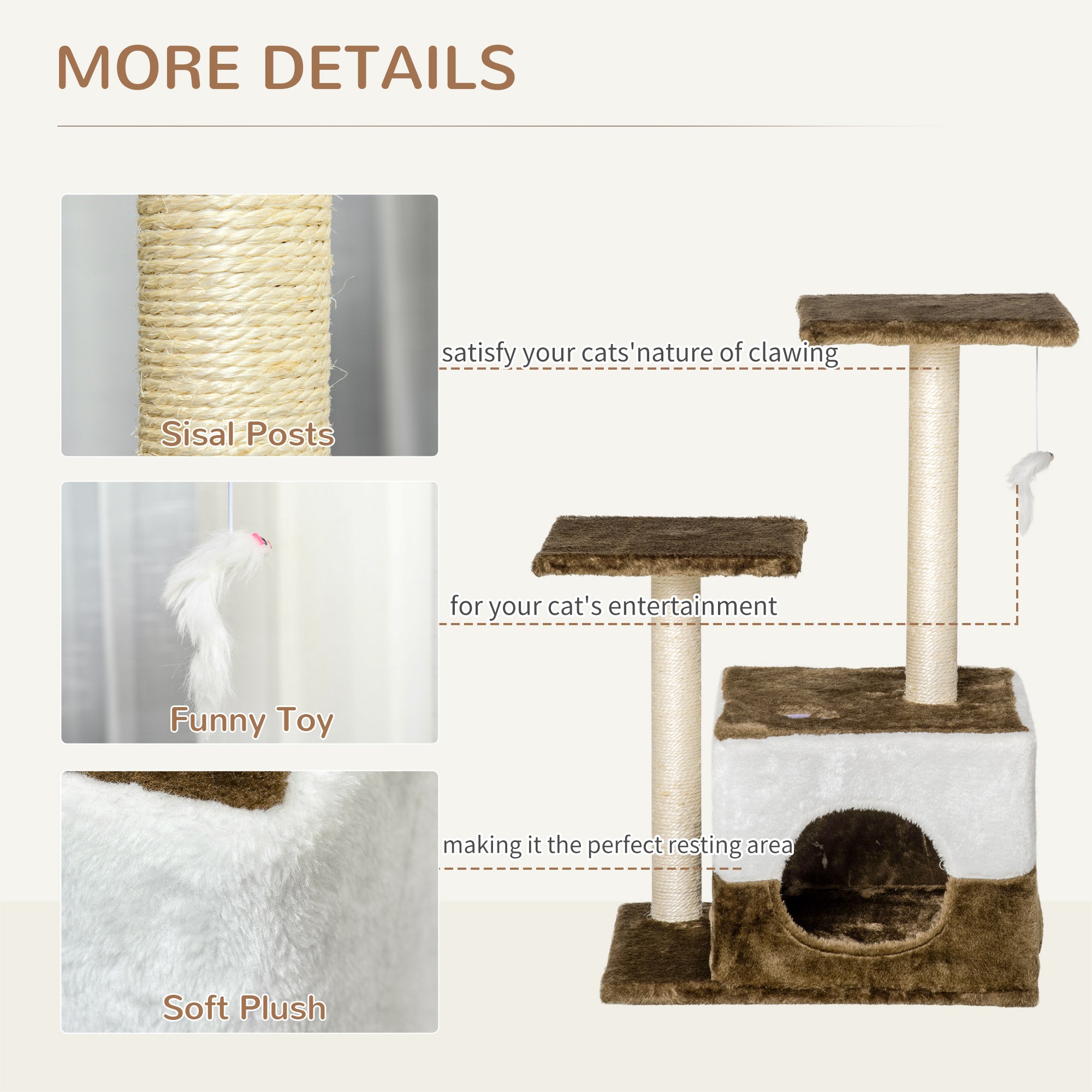 PawHut Cat Tree Tower for Indoor Cats Kitten House Scratching Posts with Condo Perch Interactive Mouse Toy, 45 x 33 x 70 cm, Brown