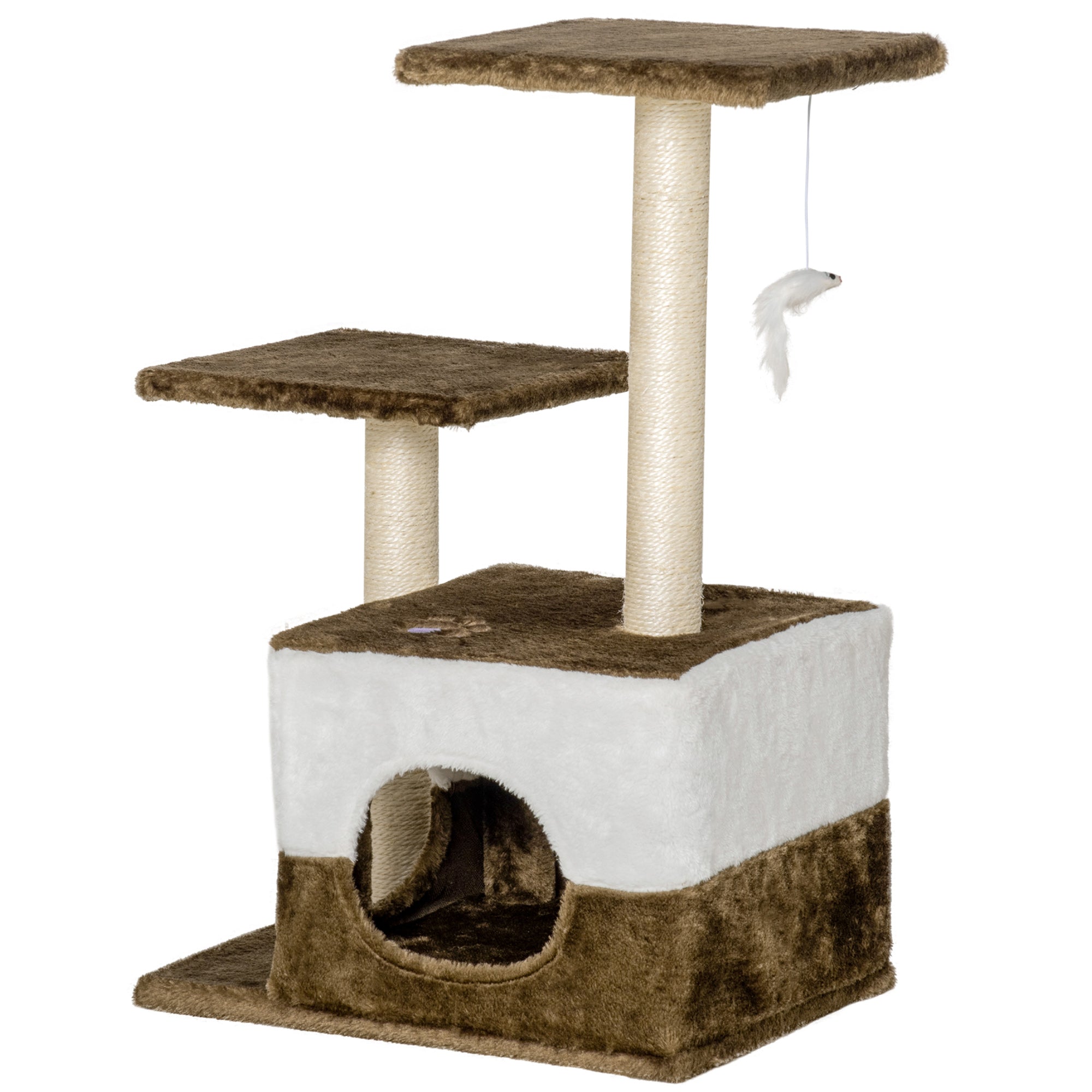 PawHut Cat Tree Tower for Indoor Cats Kitten House Scratching Posts with Condo Perch Interactive Mouse Toy, 45 x 33 x 70 cm, Brown