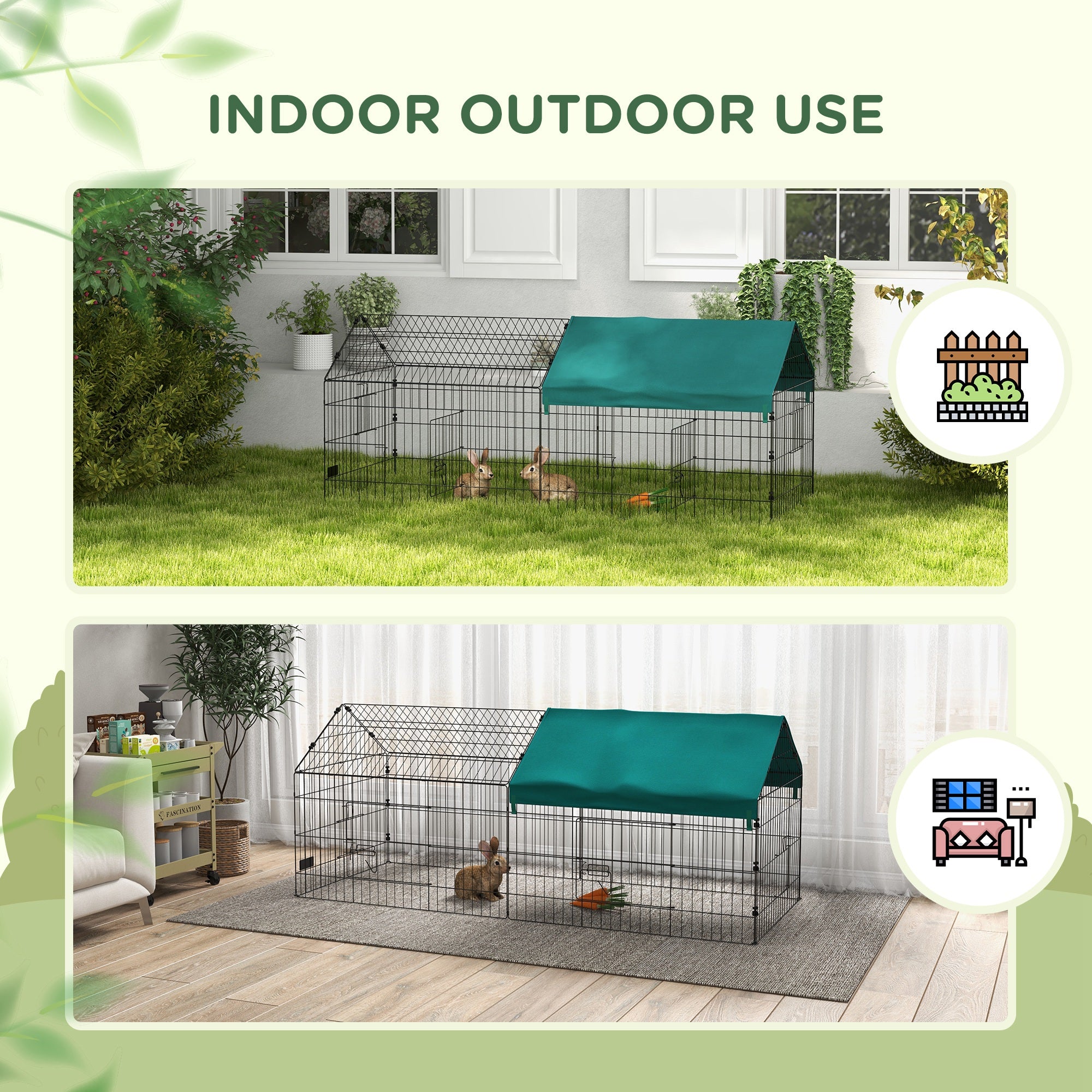 PawHut 73" Small Animal Cage, Pet Playpen for Chicken, Rabbits, Chinchillas, Outdoor Small Animal Playpen with Spire Roof, Green