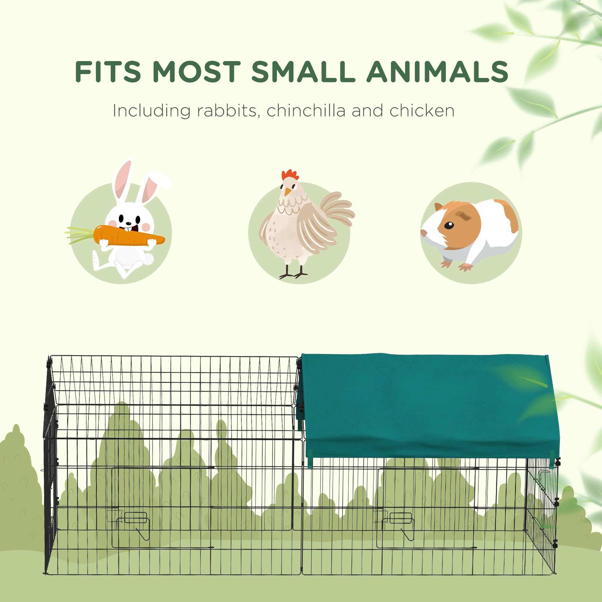 PawHut 73" Small Animal Cage, Pet Playpen for Chicken, Rabbits, Chinchillas, Outdoor Small Animal Playpen with Spire Roof, Green