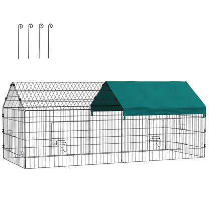 PawHut 73" Small Animal Cage, Pet Playpen for Chicken, Rabbits, Chinchillas, Outdoor Small Animal Playpen with Spire Roof, Green