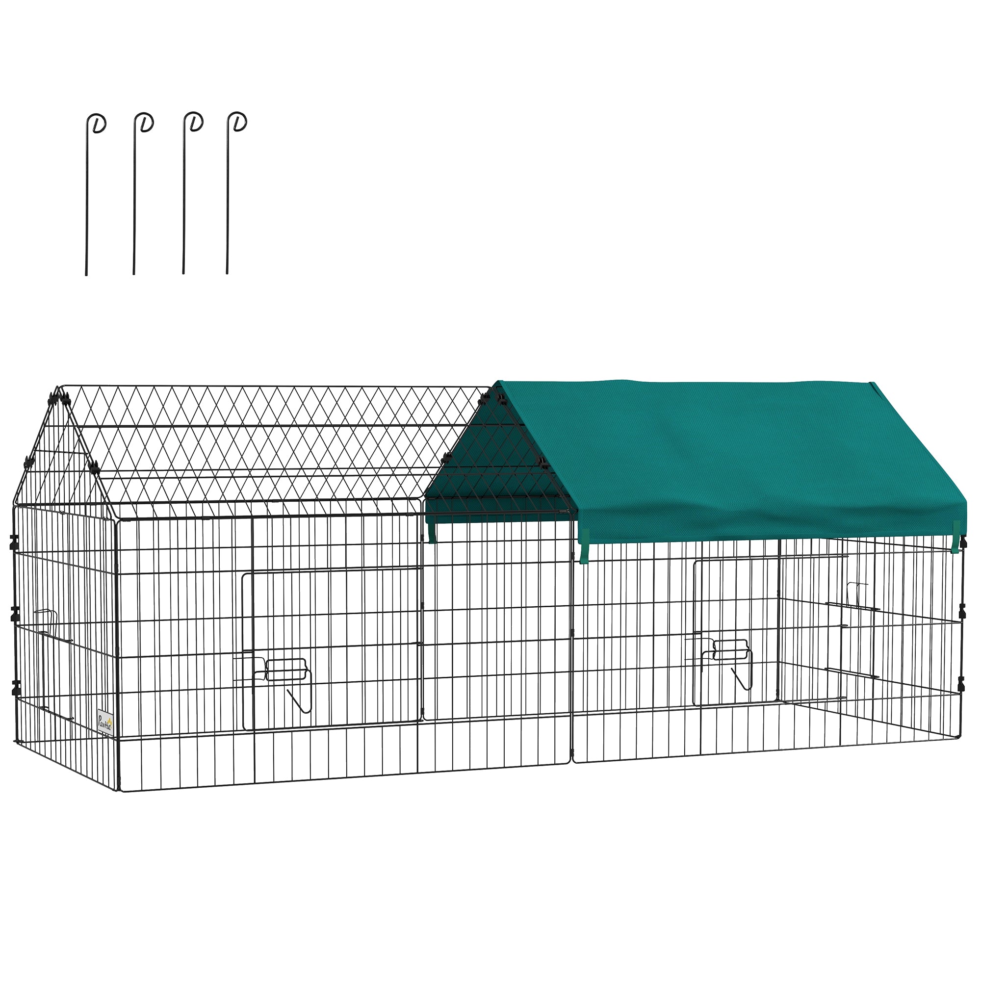 PawHut 73" Small Animal Cage, Pet Playpen for Chicken, Rabbits, Chinchillas, Outdoor Small Animal Playpen with Spire Roof, Green
