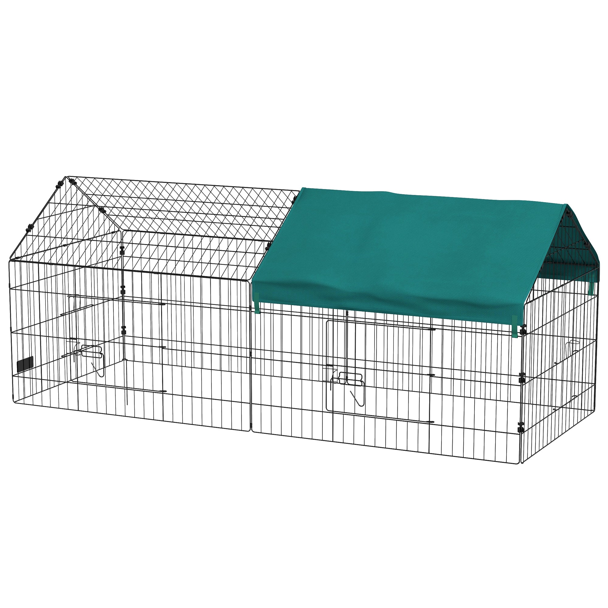 PawHut 73" Small Animal Cage, Pet Playpen for Chicken, Rabbits, Chinchillas, Outdoor Small Animal Playpen with Spire Roof, Green