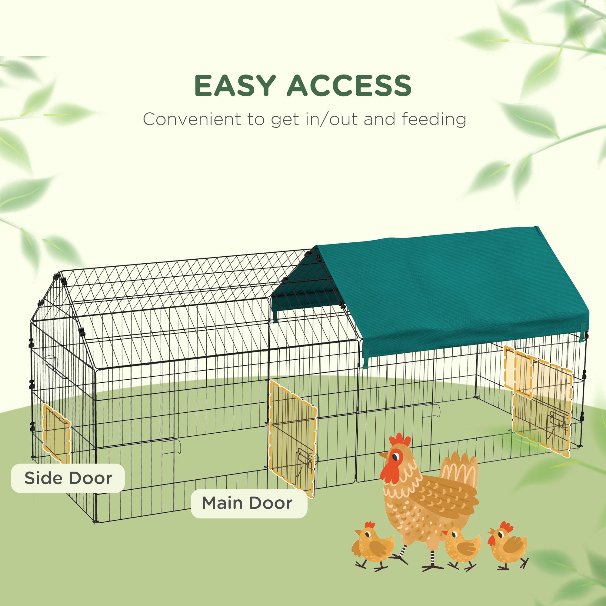 PawHut 73" Small Animal Cage, Pet Playpen for Chicken, Rabbits, Chinchillas, Outdoor Small Animal Playpen with Spire Roof, Green