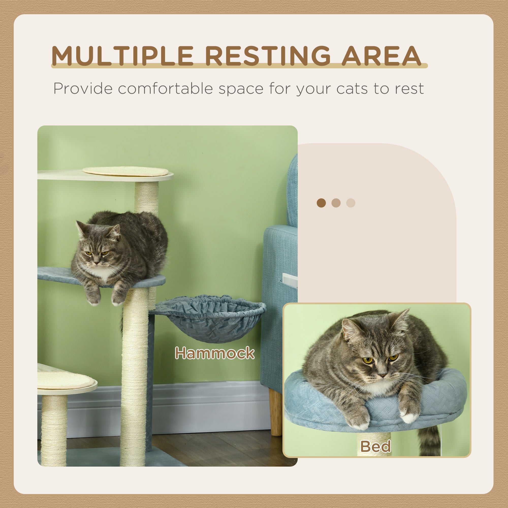 PawHut Cat Tree for Indoor Cats Climbing Tower with Scratching Post Hammock Bed - Blue
