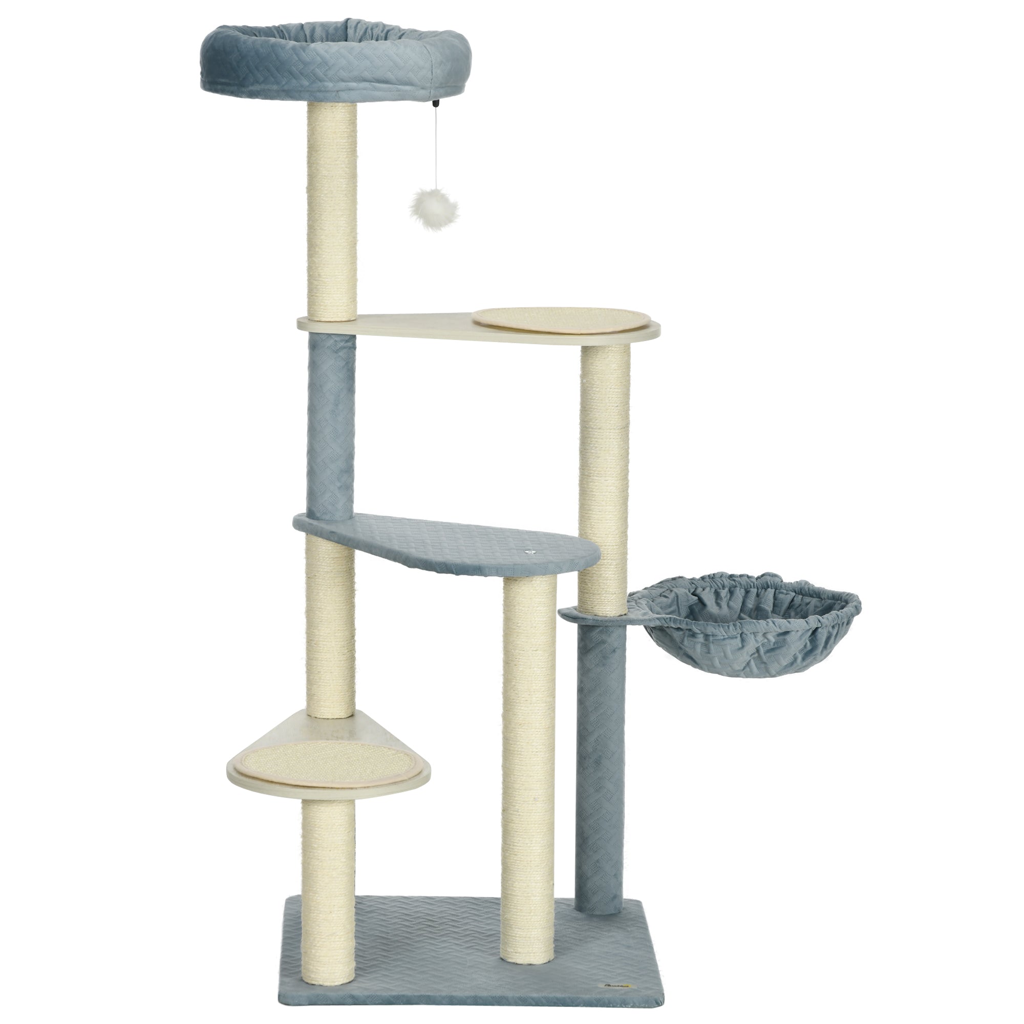 PawHut Cat Tree for Indoor Cats Climbing Tower with Scratching Post Hammock Bed - Blue