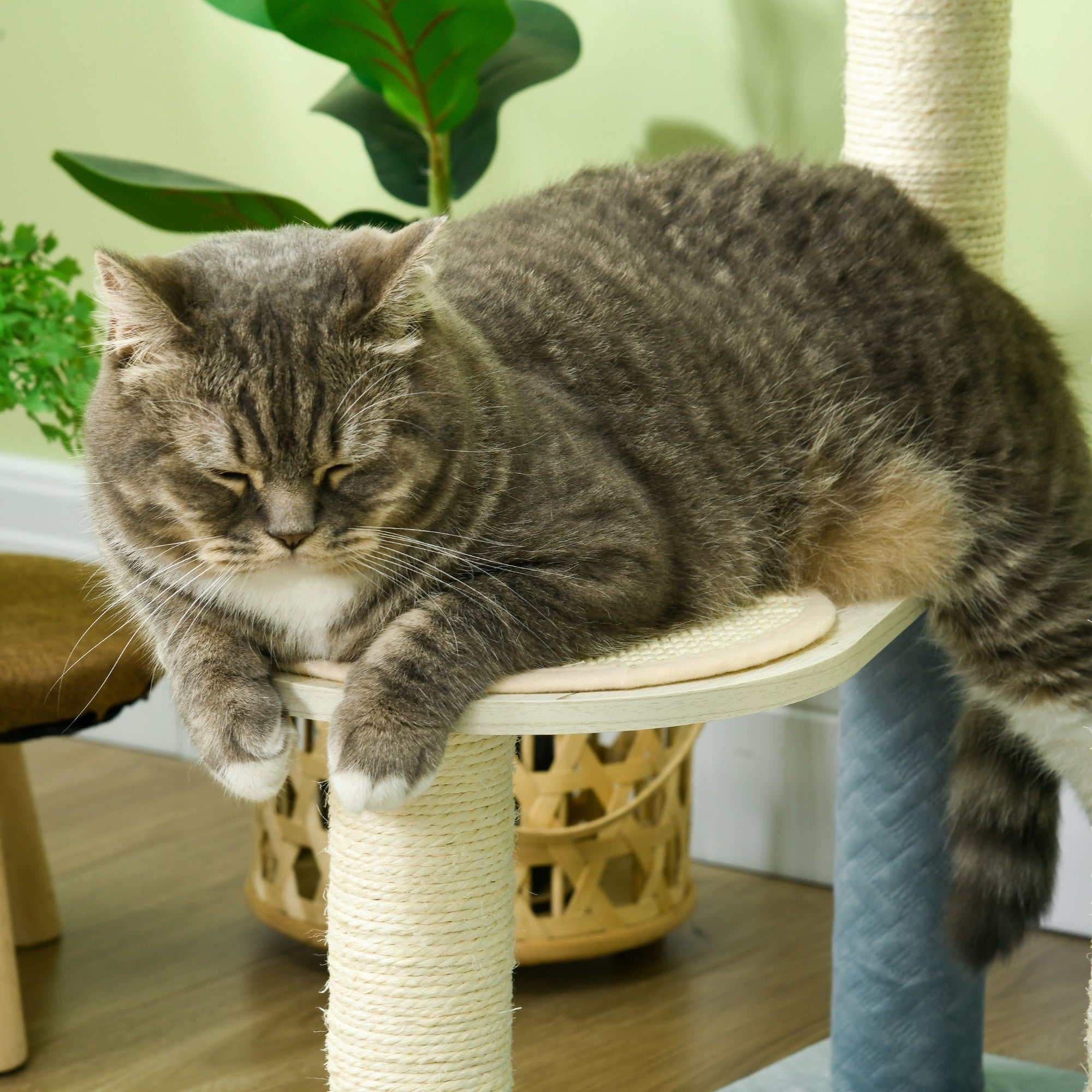 PawHut Cat Tree for Indoor Cats Climbing Tower with Scratching Post Hammock Bed - Blue