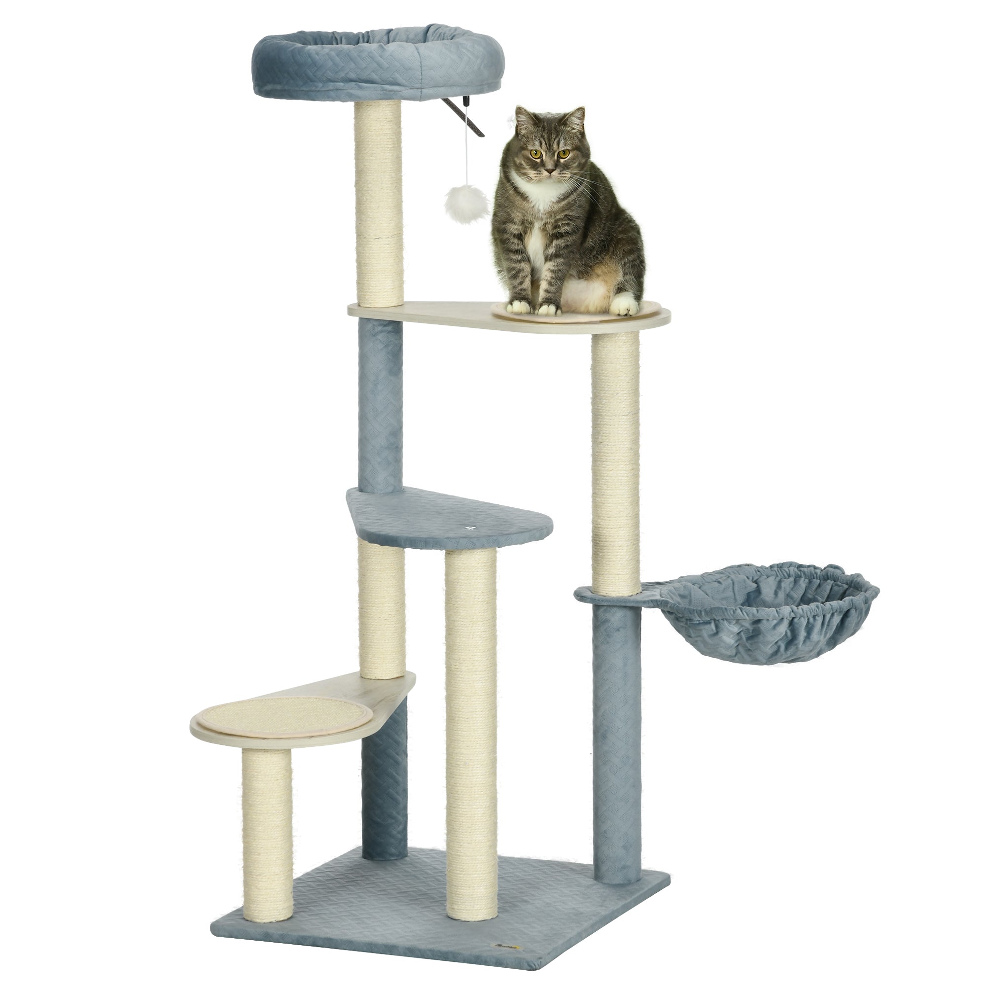PawHut Cat Tree for Indoor Cats Climbing Tower with Scratching Post Hammock Bed - Blue
