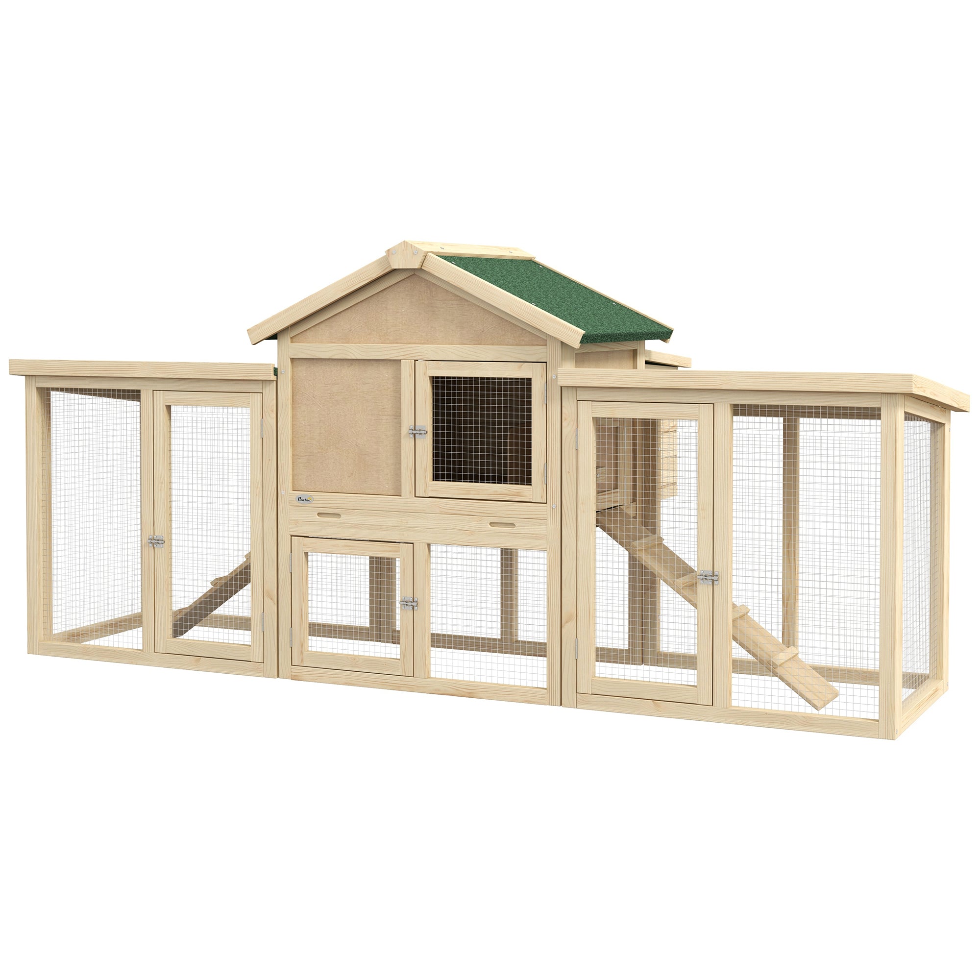 PawHut 80" Chicken Coop, Wooden Outdoor Chicken Cage Hen House with Nesting Box, Double Runs, Removable Tray, Ramps, for Backyard