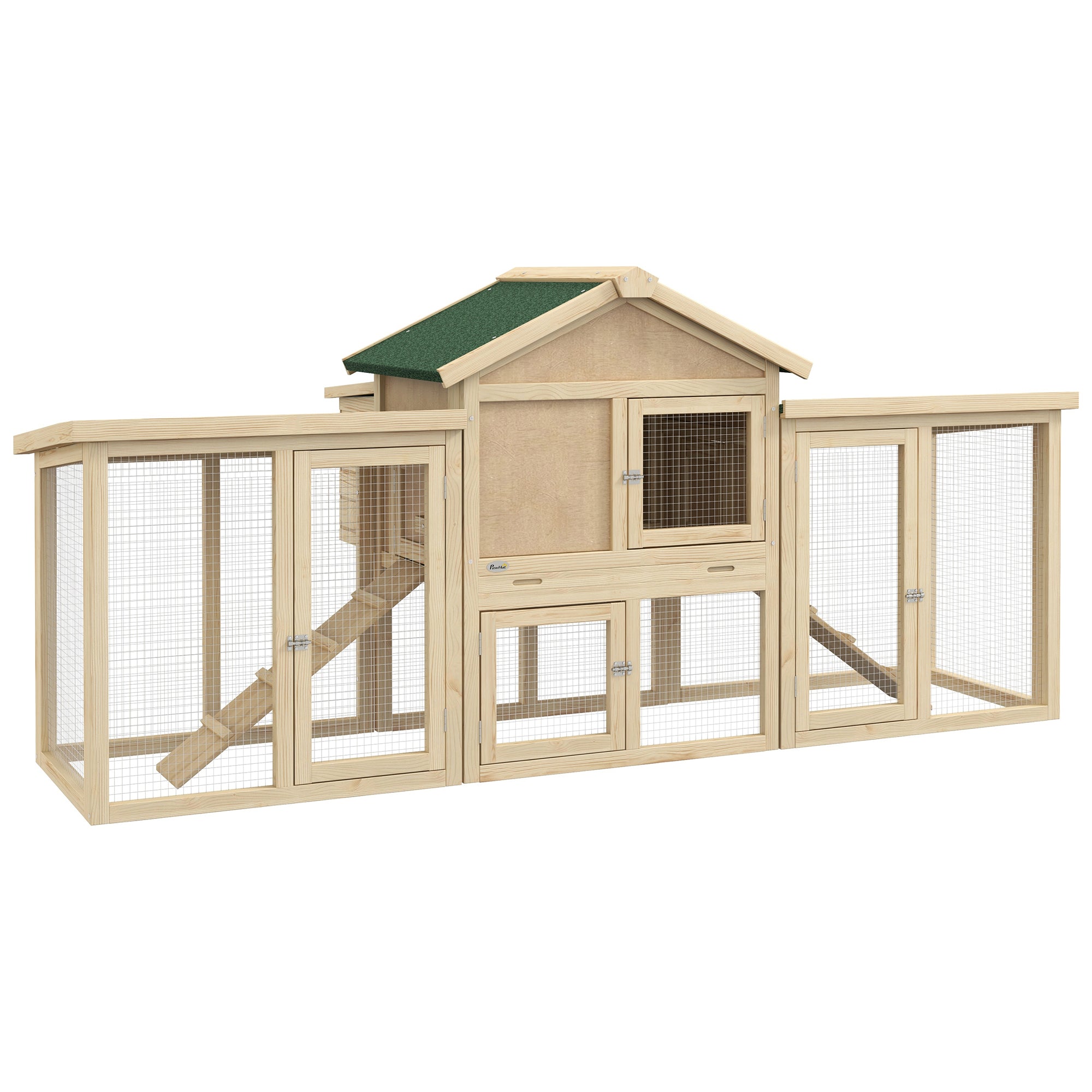 PawHut 80" Chicken Coop, Wooden Outdoor Chicken Cage Hen House with Nesting Box, Double Runs, Removable Tray, Ramps, for Backyard