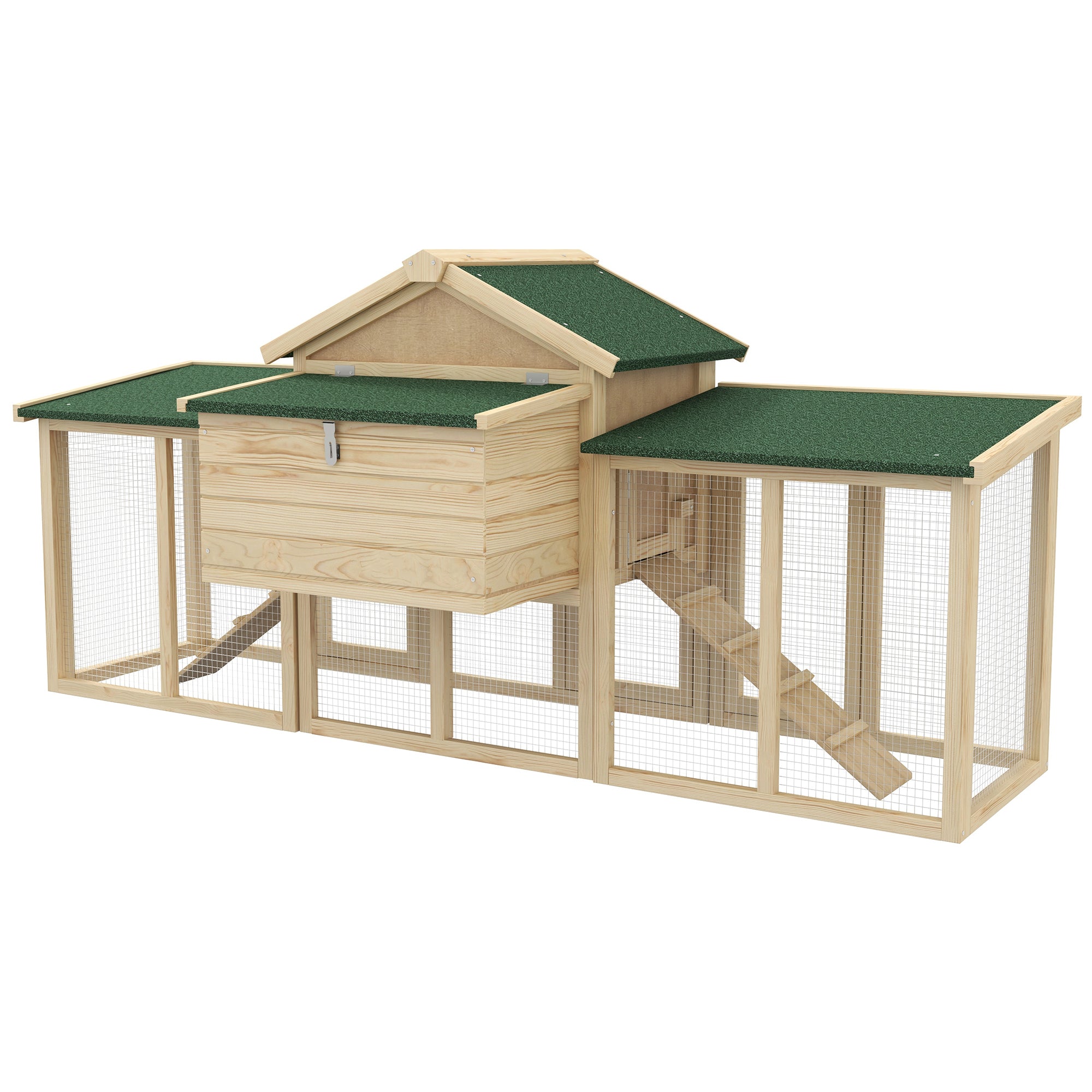 PawHut 80" Chicken Coop, Wooden Outdoor Chicken Cage Hen House with Nesting Box, Double Runs, Removable Tray, Ramps, for Backyard