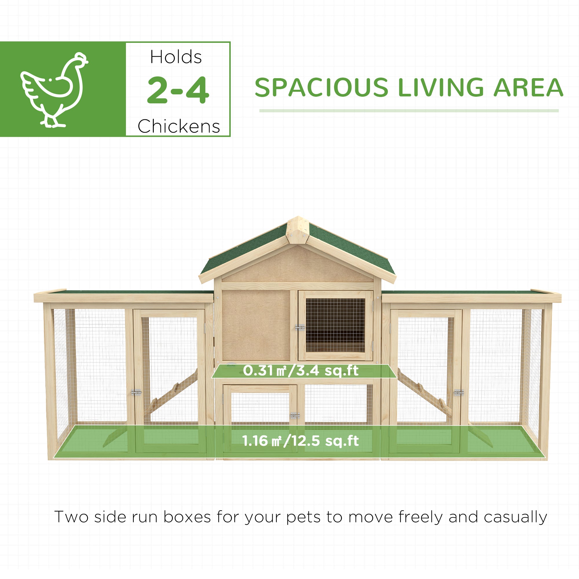 PawHut 80" Chicken Coop, Wooden Outdoor Chicken Cage Hen House with Nesting Box, Double Runs, Removable Tray, Ramps, for Backyard