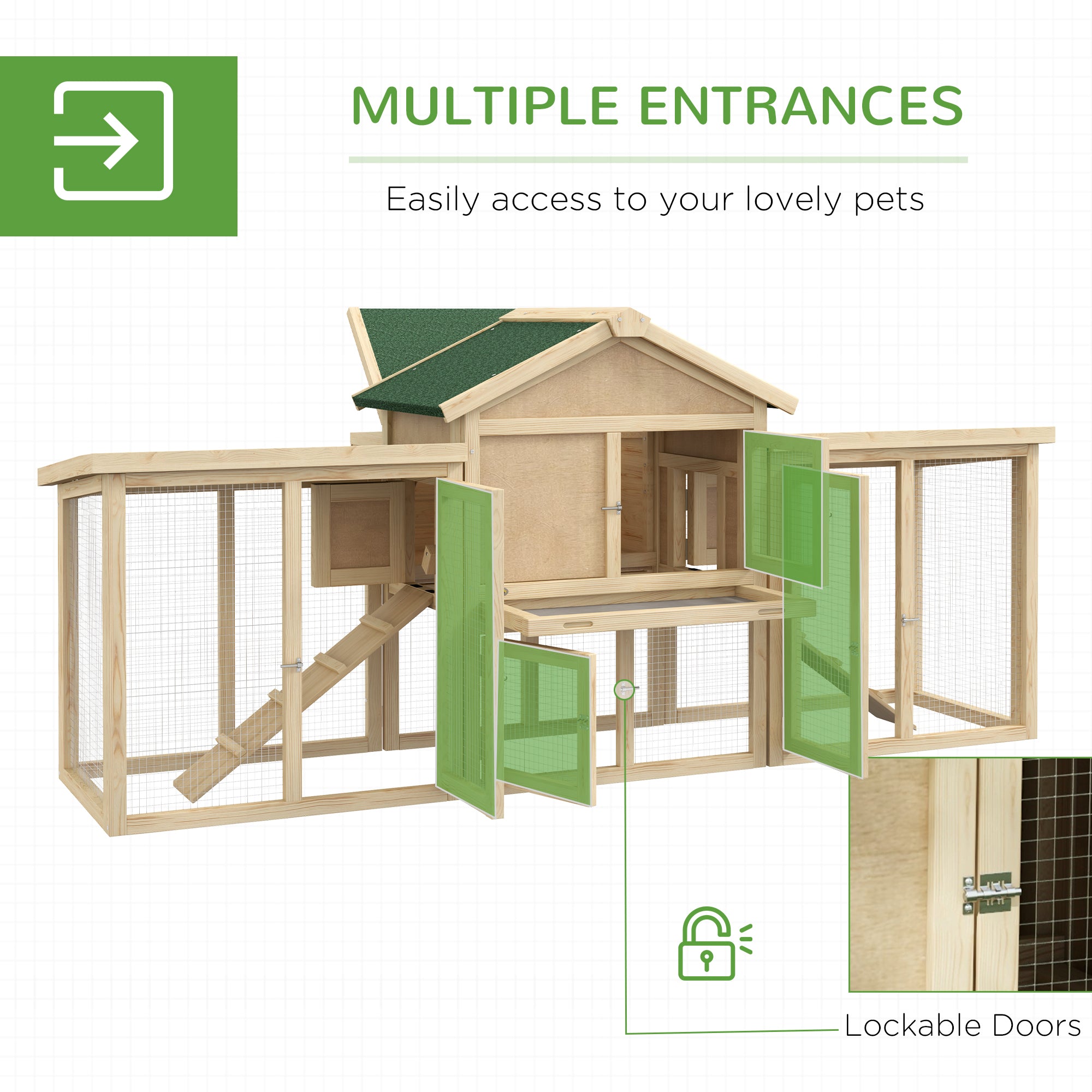 PawHut 80" Chicken Coop, Wooden Outdoor Chicken Cage Hen House with Nesting Box, Double Runs, Removable Tray, Ramps, for Backyard