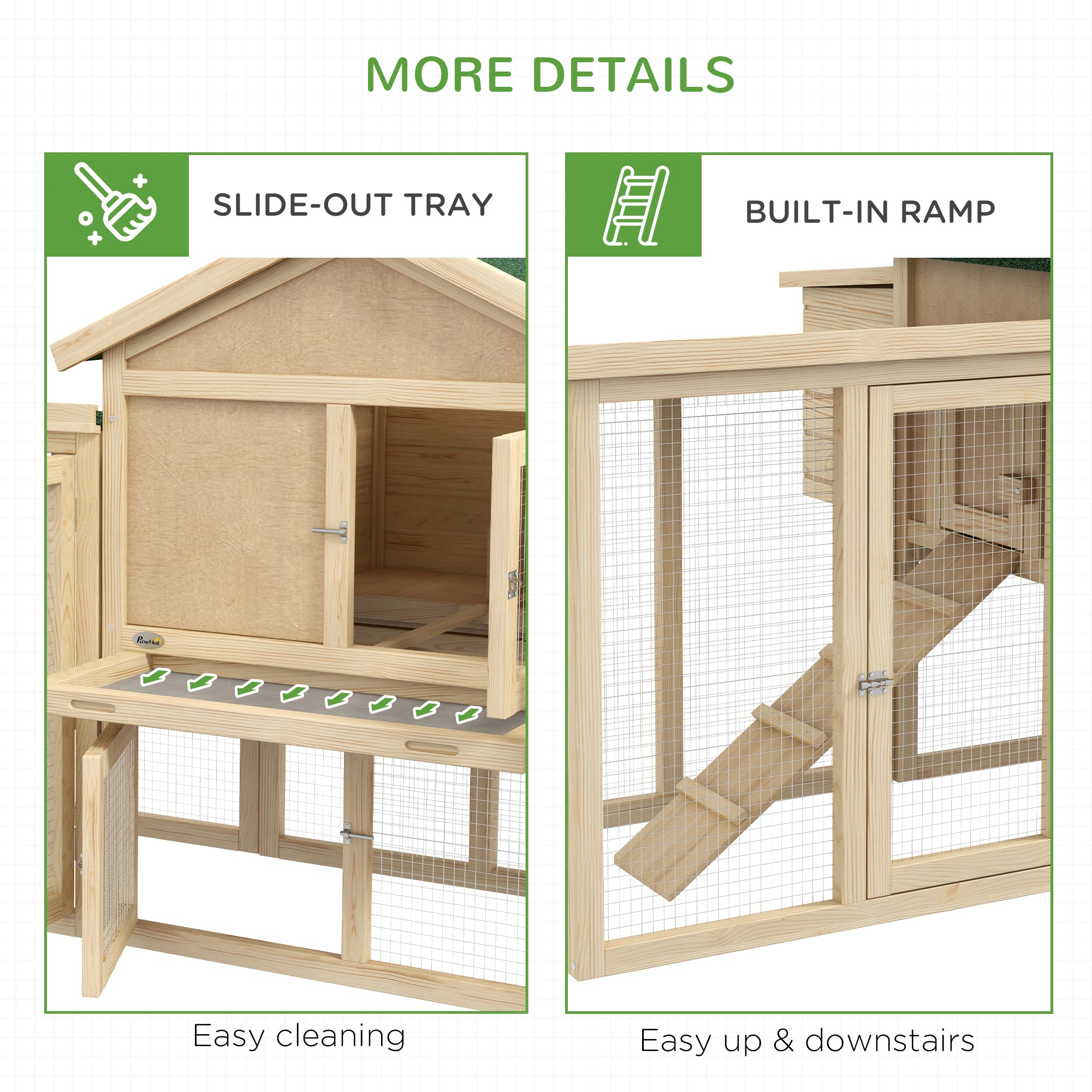 PawHut 80" Chicken Coop, Wooden Outdoor Chicken Cage Hen House with Nesting Box, Double Runs, Removable Tray, Ramps, for Backyard
