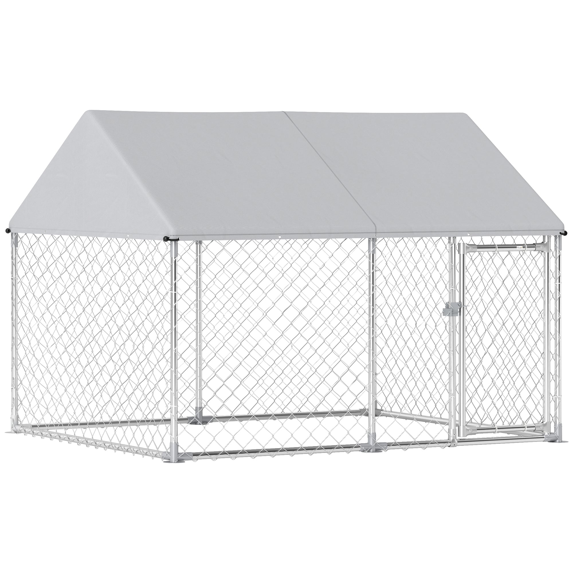 PawHut Outdoor Dog Kennel with Roof, Heavy Duty Galvanized Steel Dog Run Chain Link w/ Waterproof UV-Resistant Cover, Safety Lockable Latch System, 2.1' x 1.8' x 1.6'