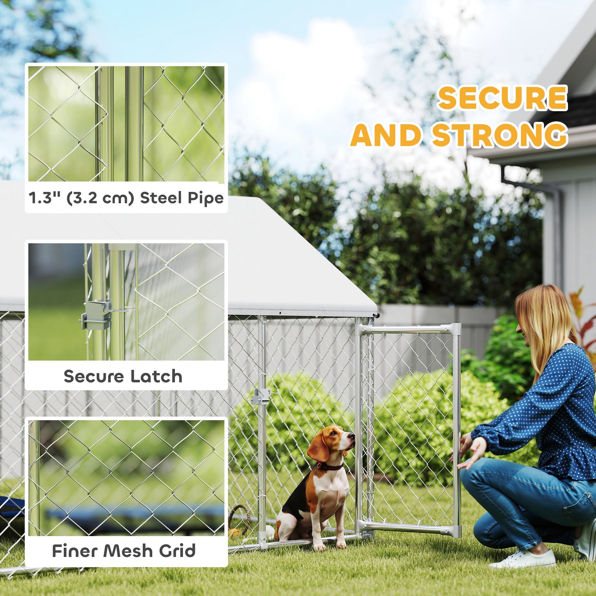 PawHut Outdoor Dog Kennel with Roof, Heavy Duty Galvanized Steel Dog Run Chain Link w/ Waterproof UV-Resistant Cover, Safety Lockable Latch System, 2.1' x 1.8' x 1.6'