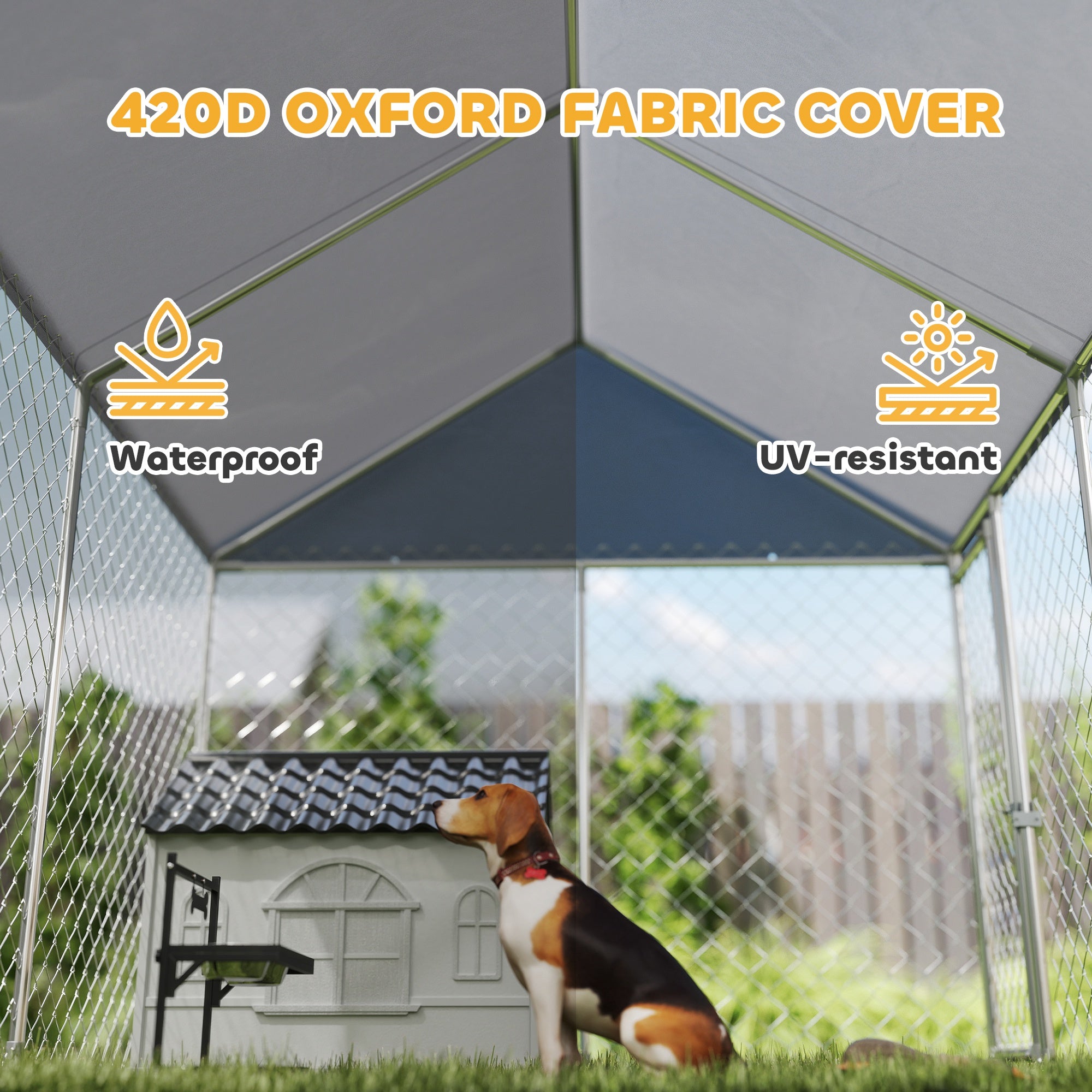 PawHut Outdoor Dog Kennel with Roof, Heavy Duty Galvanized Steel Dog Run Chain Link w/ Waterproof UV-Resistant Cover, Safety Lockable Latch System, 2.1' x 1.8' x 1.6'